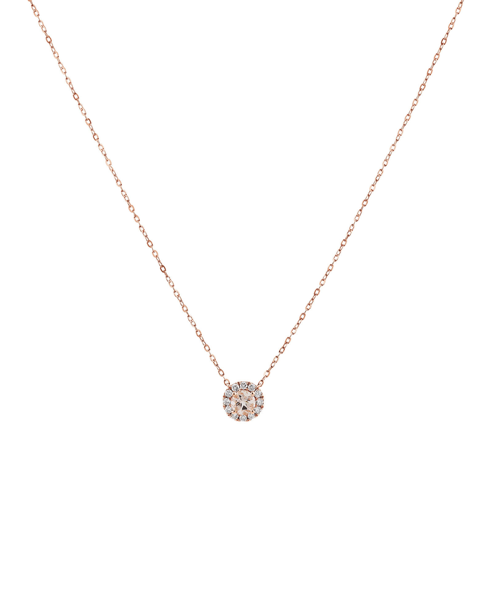 Halo Pendant with Morganite & 0.14 Carat TW of Diamonds in 10kt Rose Gold