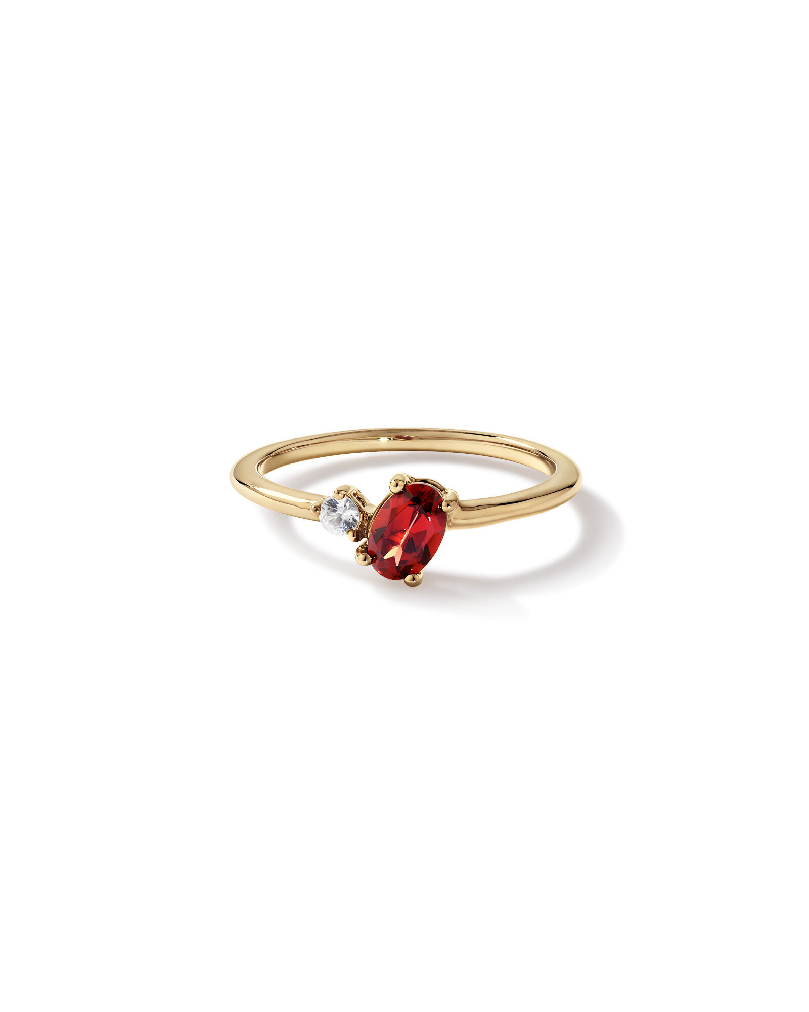 White Sapphire and Oval-Cut Garnet Toi Et Moi Ring in 10kt Yellow Gold