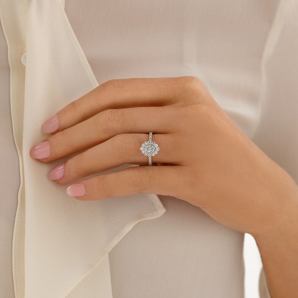 Sir Michael Hill Designer Oval Engagement Ring with 0.92 Carat TW Diamonds in 18kt White Gold