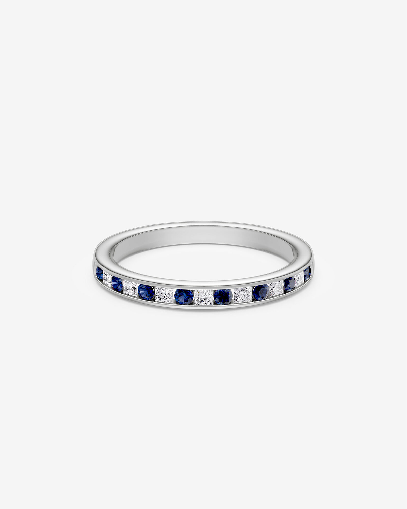 0.21 Carat TW Alternating Sapphire and Round Brilliant Cut Ring in 10kt White Gold