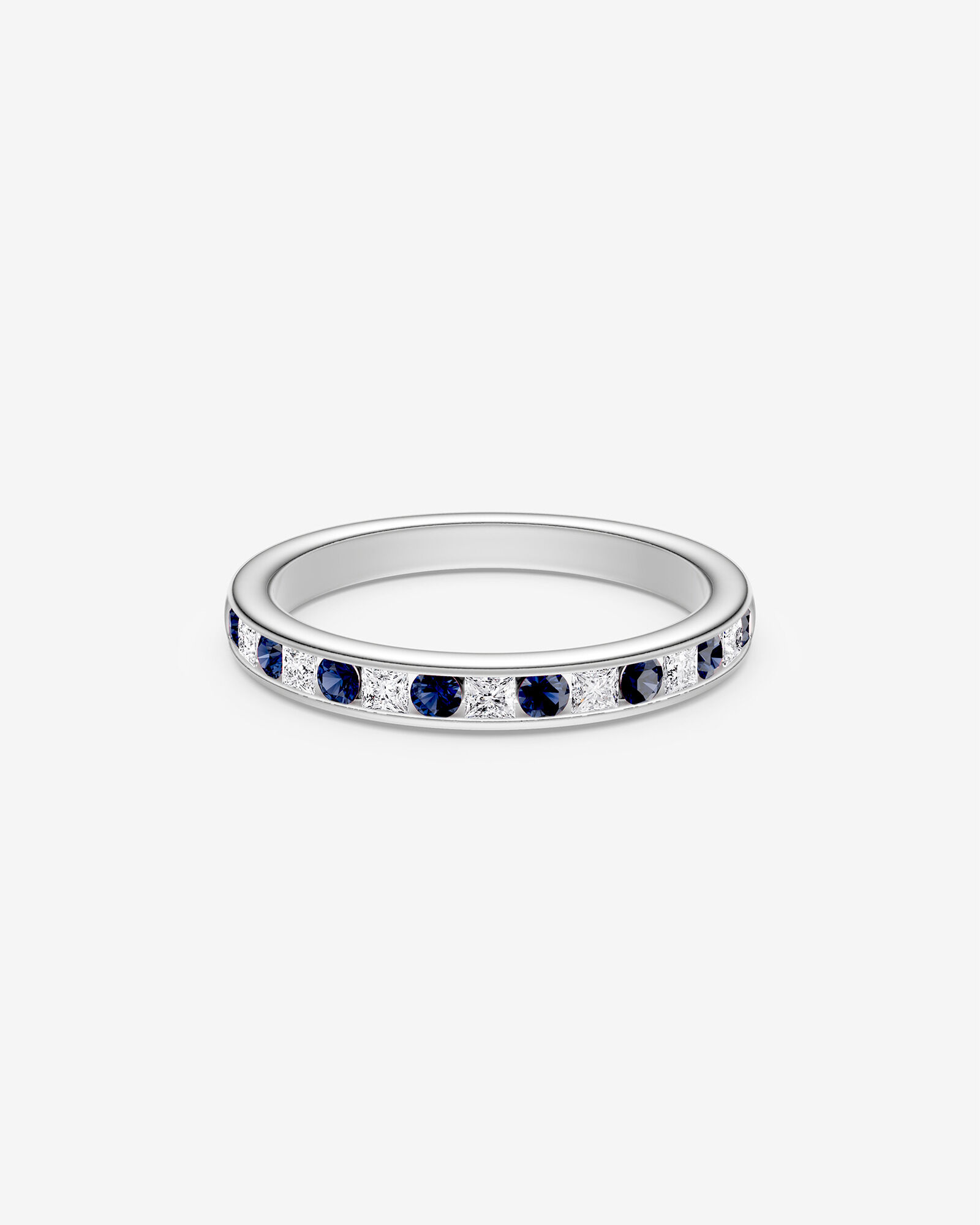 0.30 Carat TW Alternating Sapphire and Round Brilliant Cut Ring in 10kt White Gold