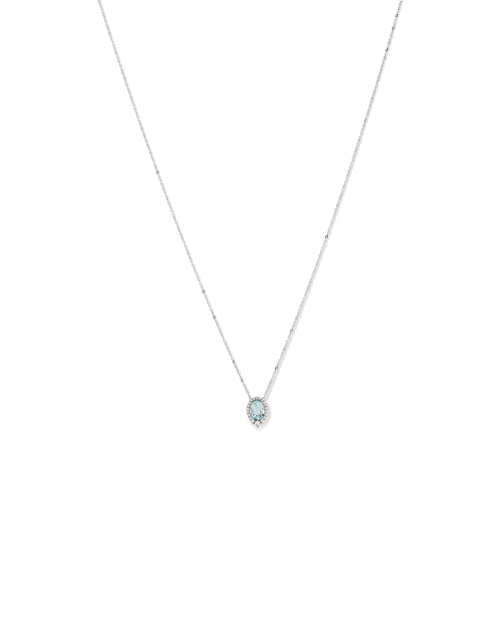 Oval Cut Blue Aquamarine Gemstone and 0.19 Carat TW Diamond Halo Pendant Necklace in 10kt White Gold