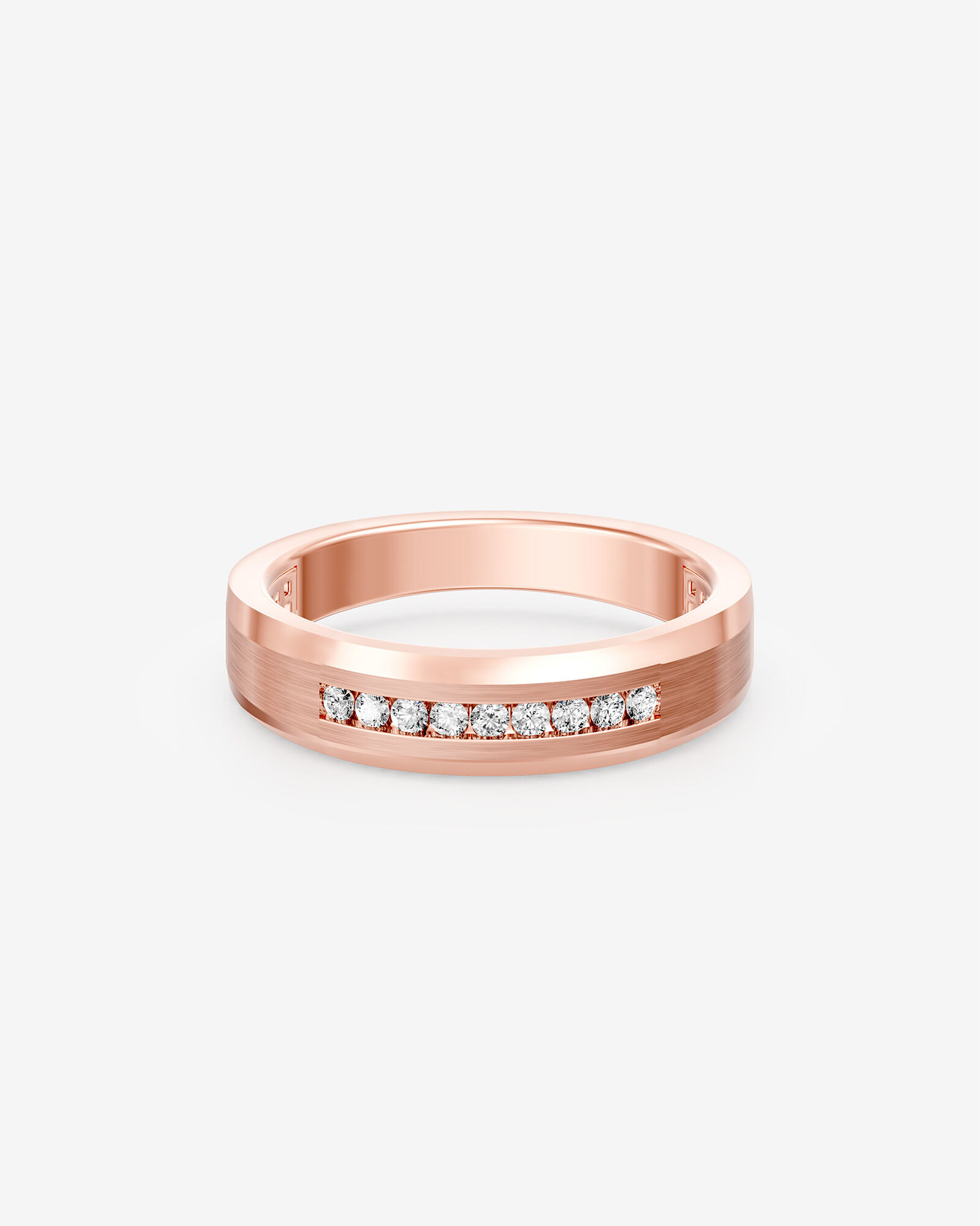 .15 Carat TW Round Brilliant Half Bevelled Edge Channel Set Men's Ring in 10kt Rose Gold