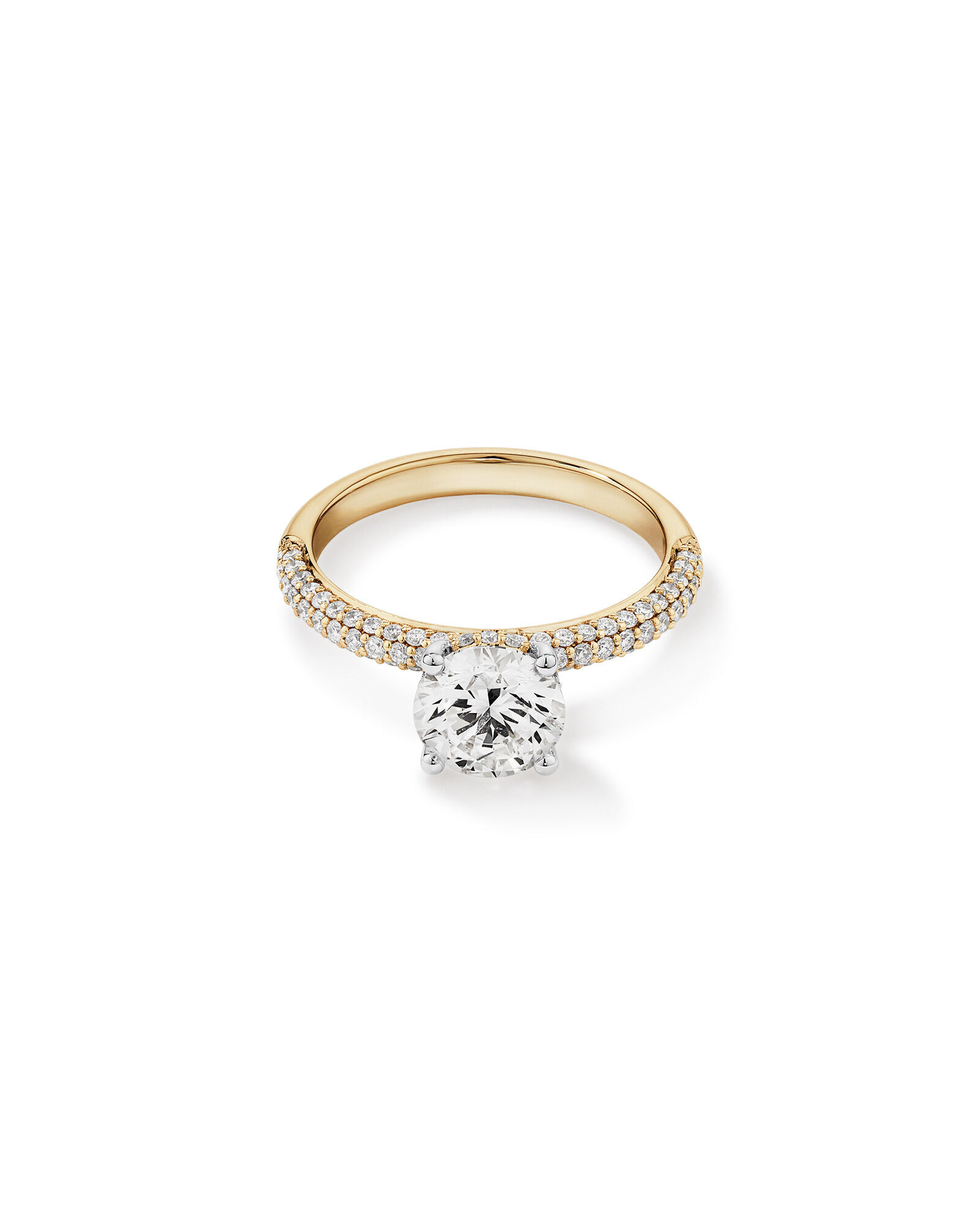 1.95 Carat TW Round Brilliant Laboratory-Grown Diamond Solitaire Side Accent Engagement Ring in 14kt Yellow and White Gold