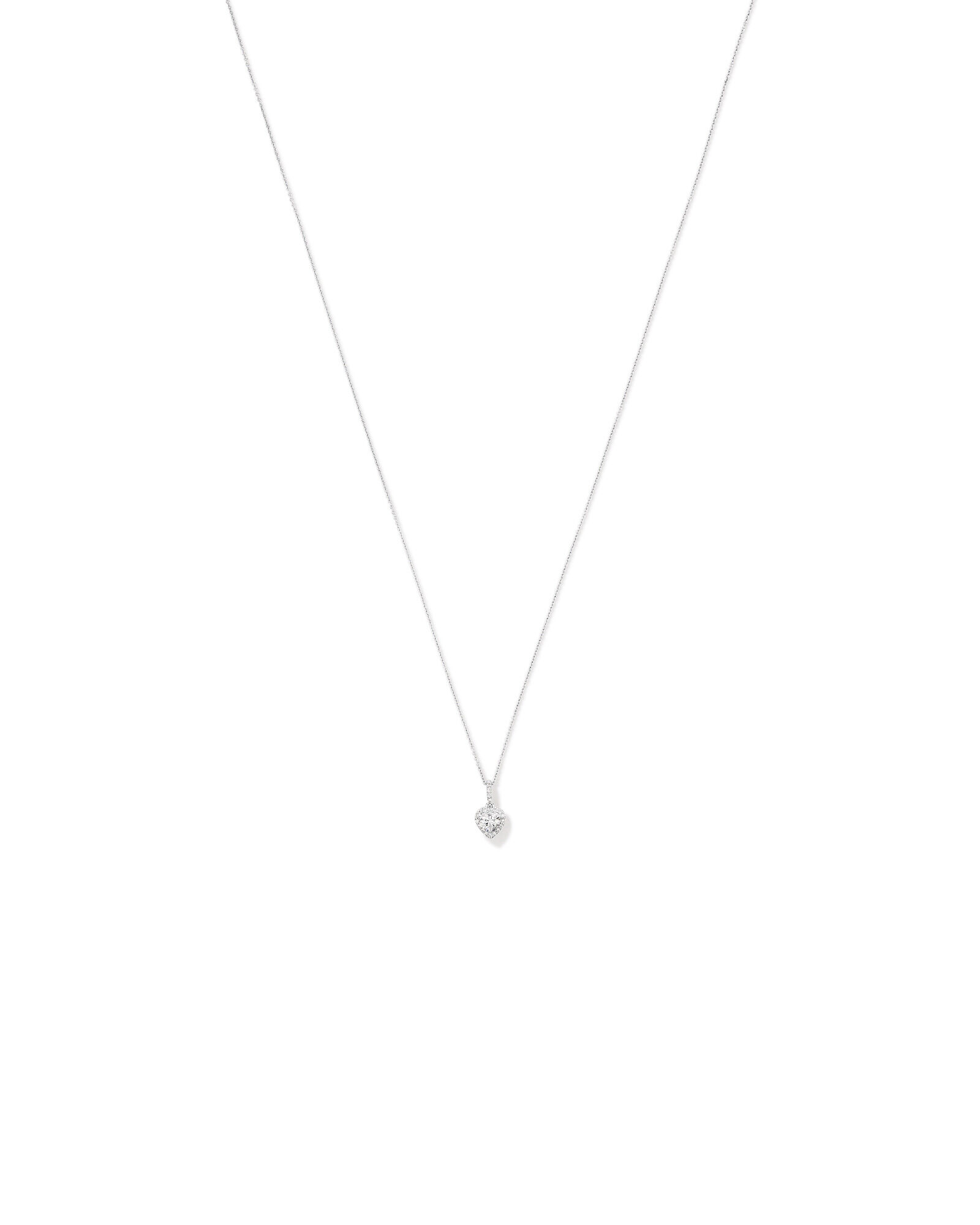 Heart Shape Cubic Zirconia Halo Pendant Necklace in Sterling Silver