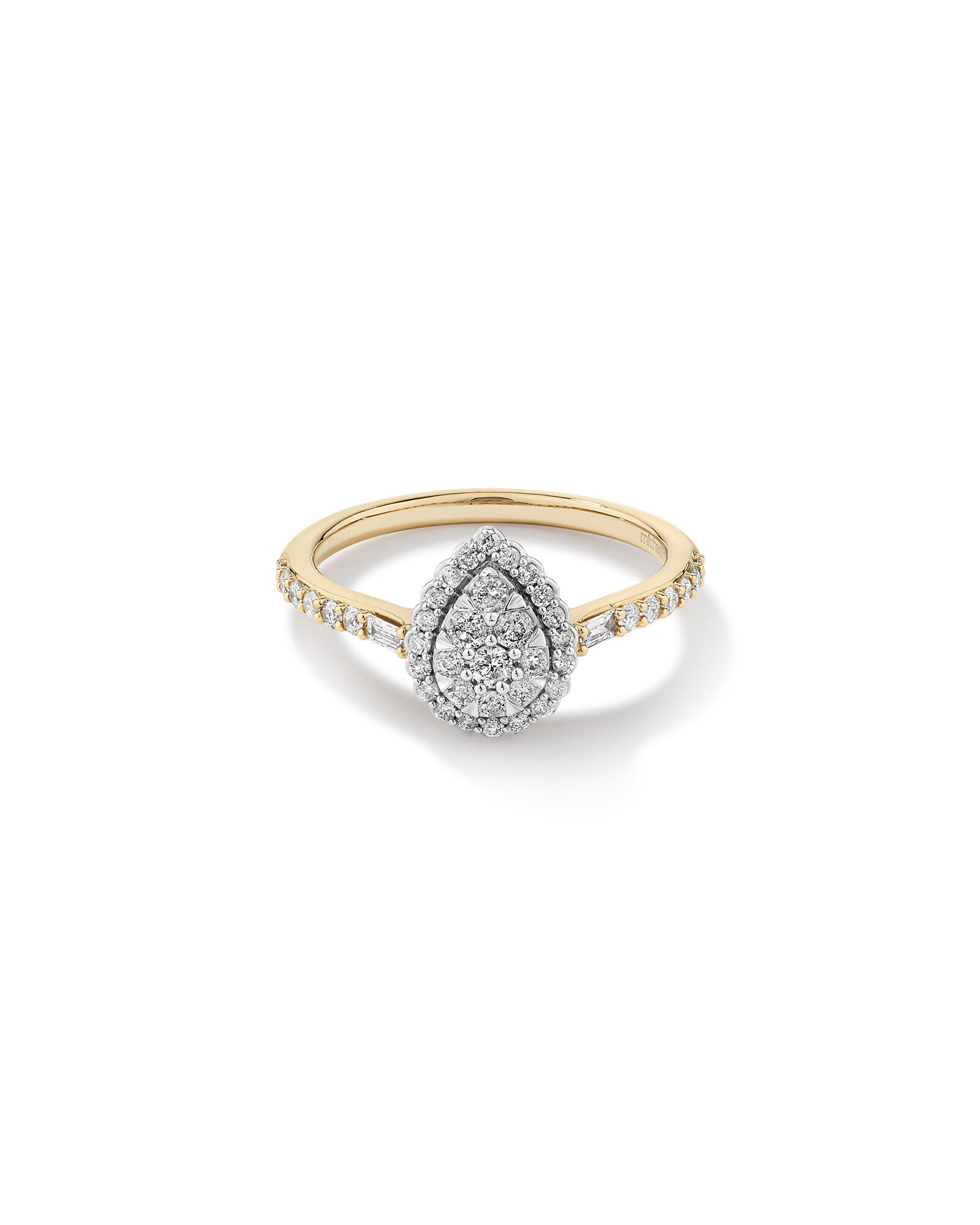 0.75 Carat TW Pear Shaped Cluster Engagement Ring and Wedding Ring Bridal Set in 14kt Yellow & White Gold