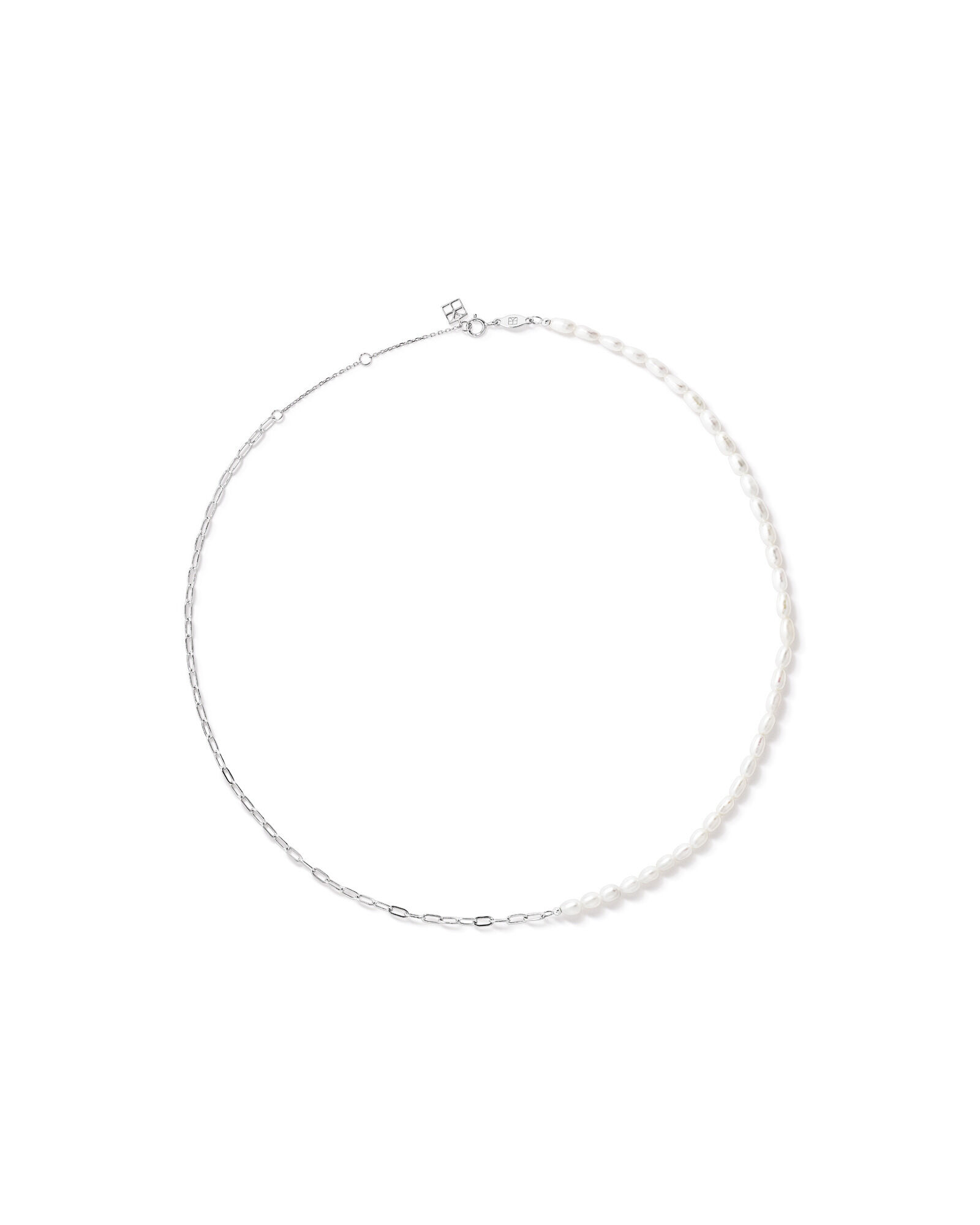 Half Cultured Freshwater Pearl Half Paperclip Chain Necklace in Sterling Silver