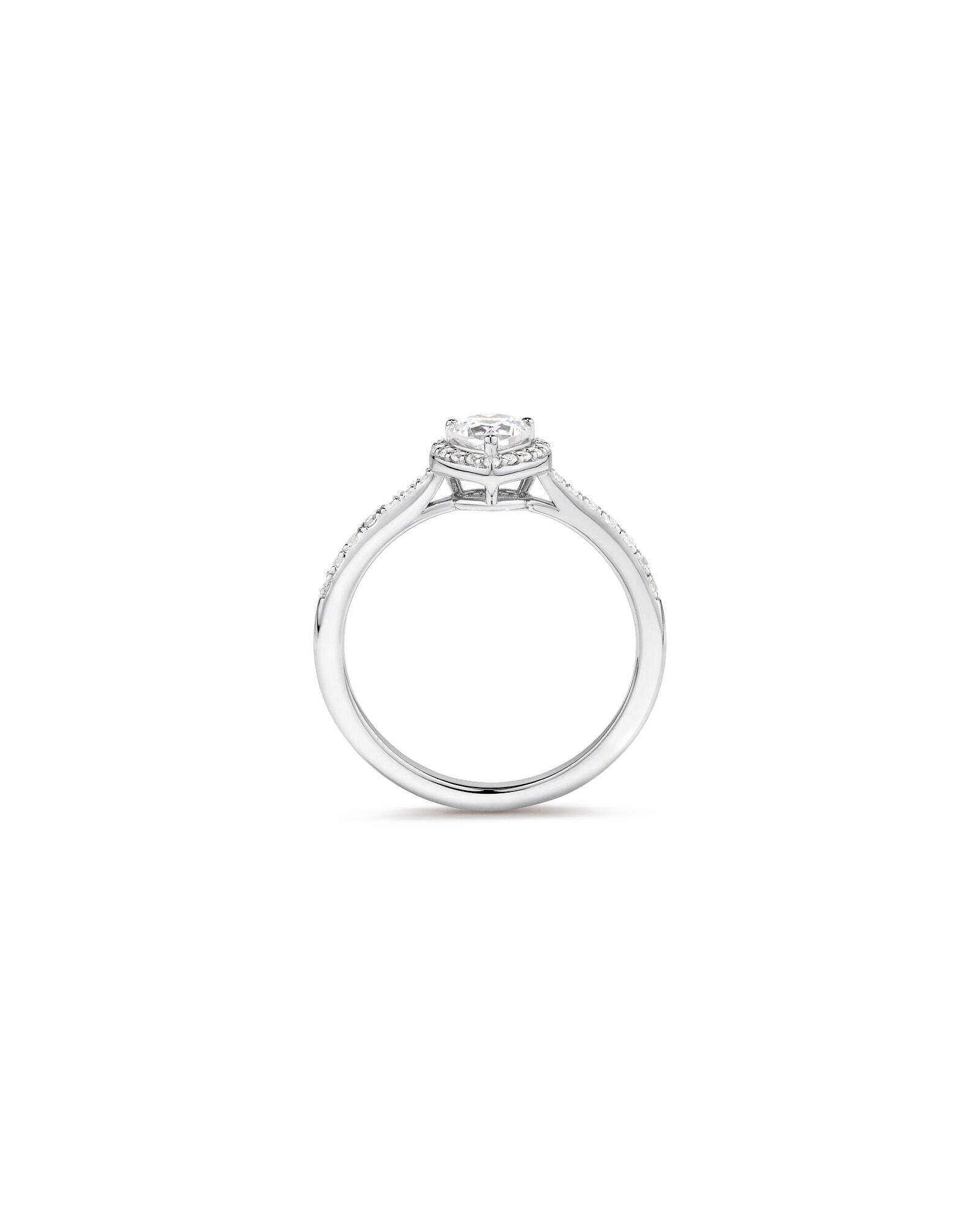 Pave Heart Cubic Zirconia Halo Ring in Sterling Silver
