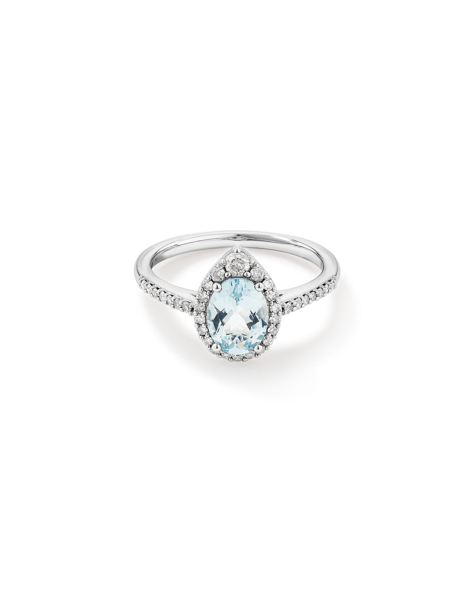 Oval Cut Blue Aquamarine Gemstone and 0.29 Carat TW Diamond Halo Ring in 10kt White Gold