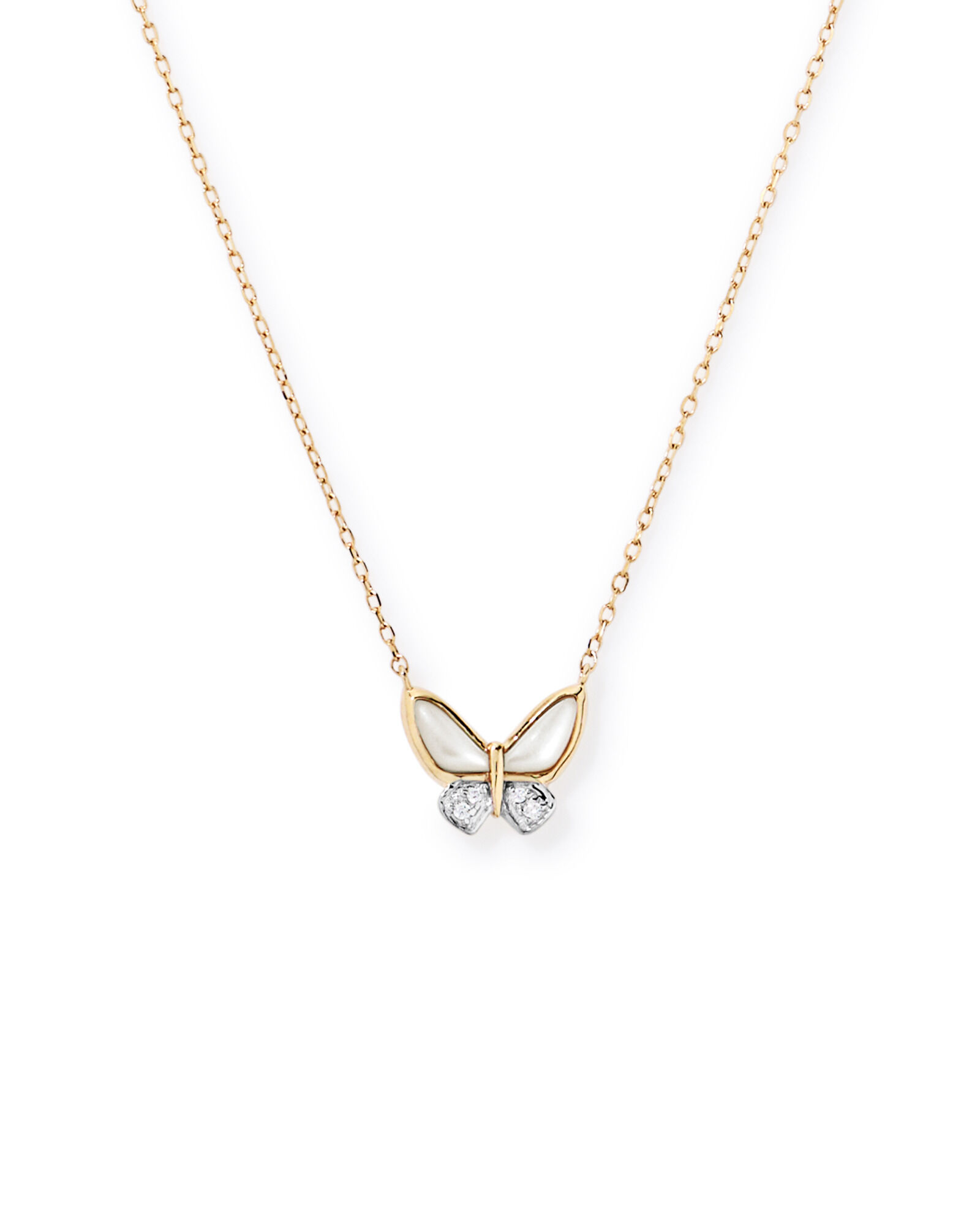 Children's Mother of Pearl Butterfly Pendant with Chain in 10kt Yellow Gold