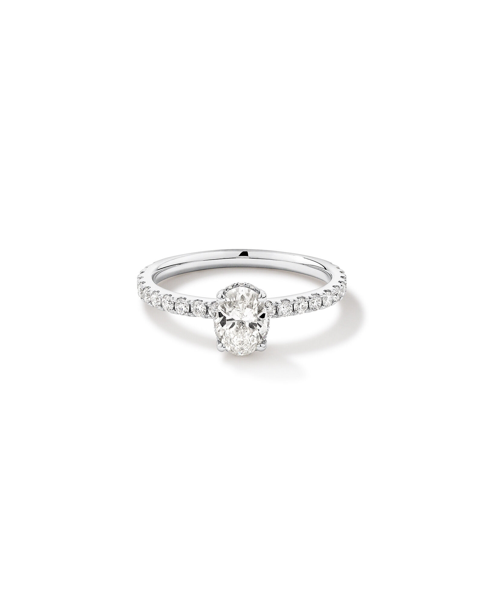 1.00 Carat TW Oval Diamond Solitaire Pave Hidden Halo Engagement Ring in Platinum