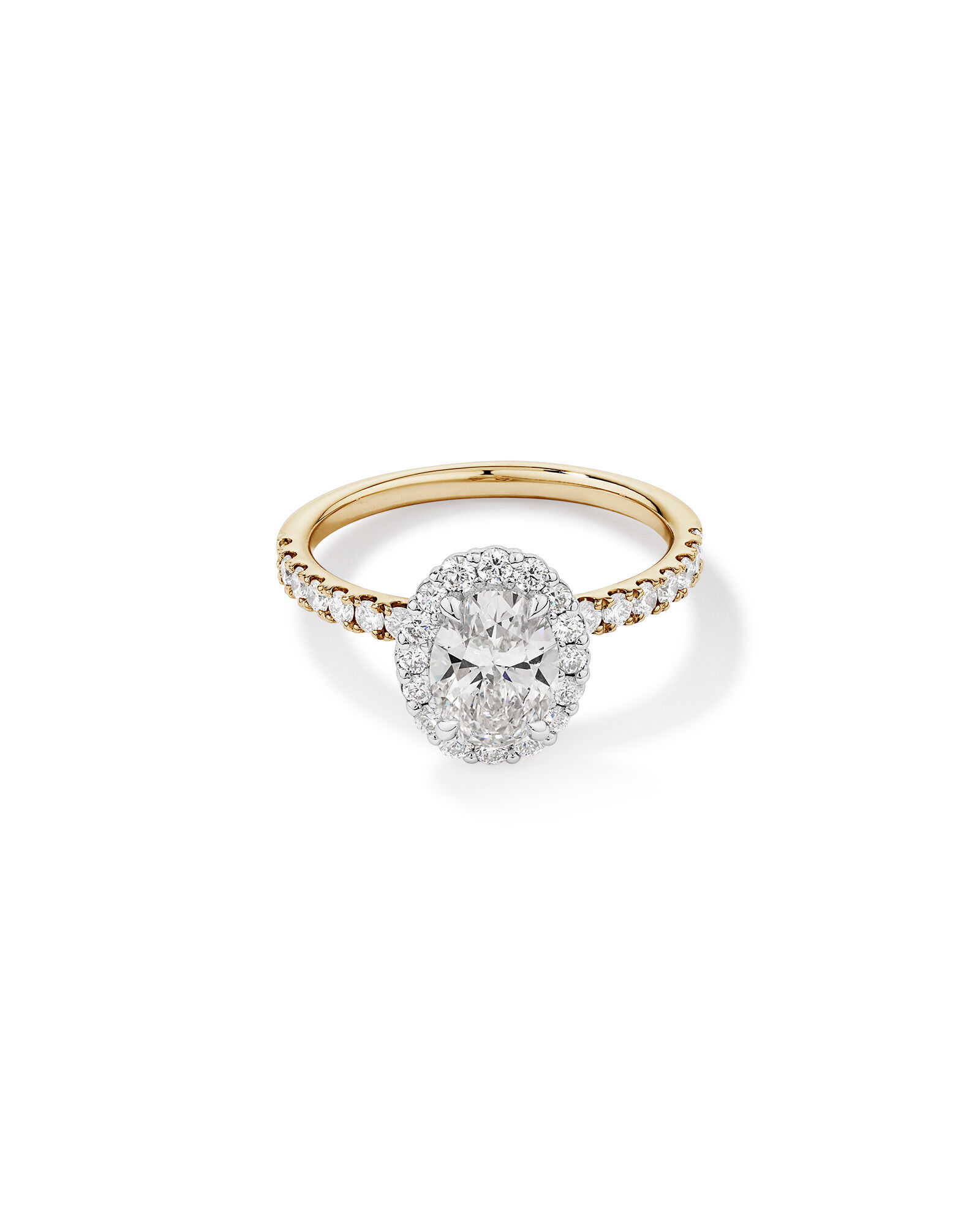 1.78 Carat TW Oval Laboratory-Grown Diamond Halo Engagement Ring in 14kt Yellow and White Gold