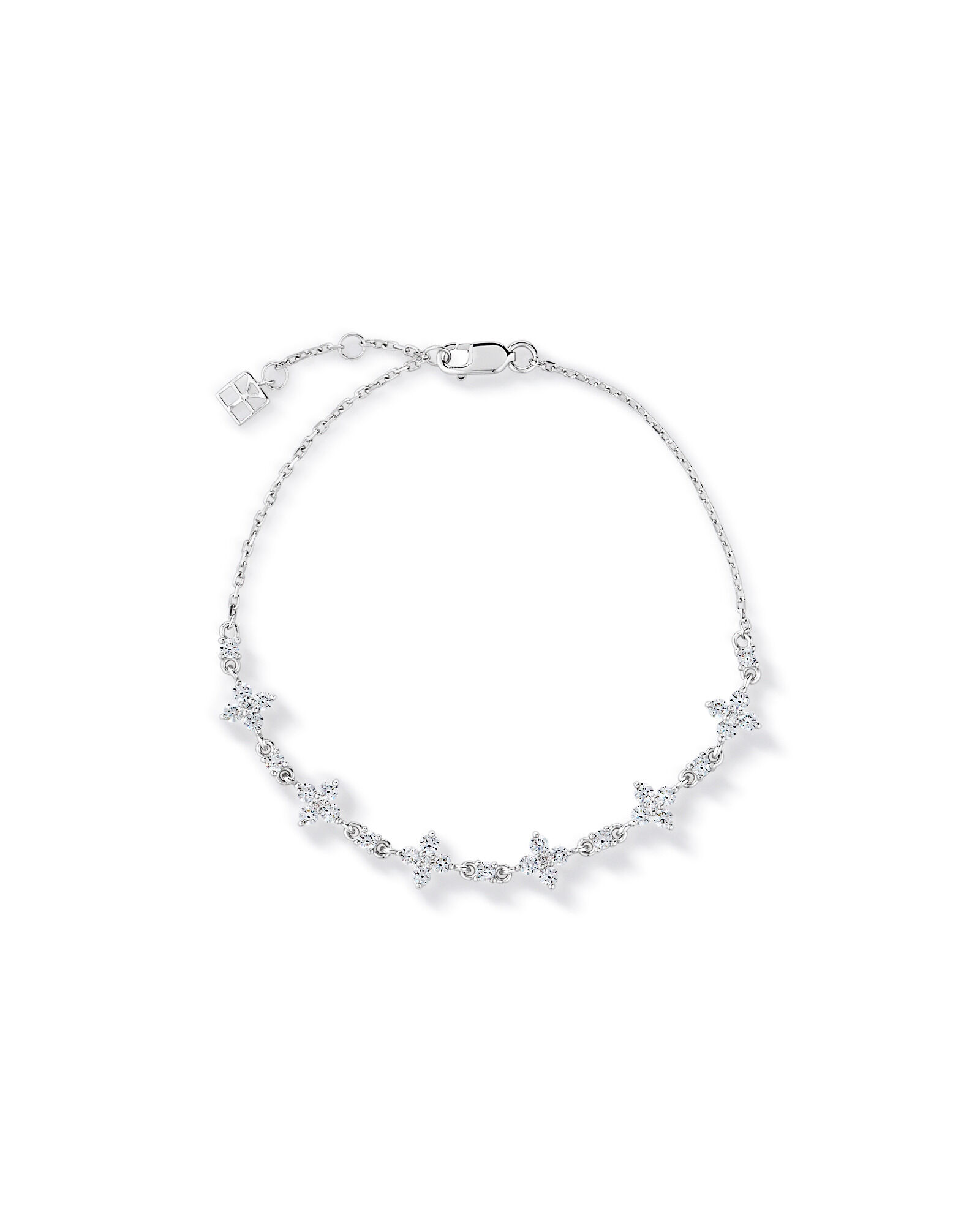 Cubic Zirconia Floral Station Bracelet in Sterling Silver