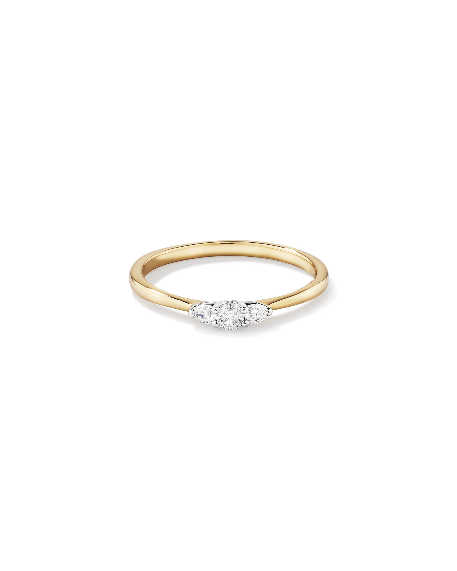 0.15 Carat TW Three Stone Round Brilliant and Oval Cut Diamond Promise Ring in 10kt Yellow & White Gold