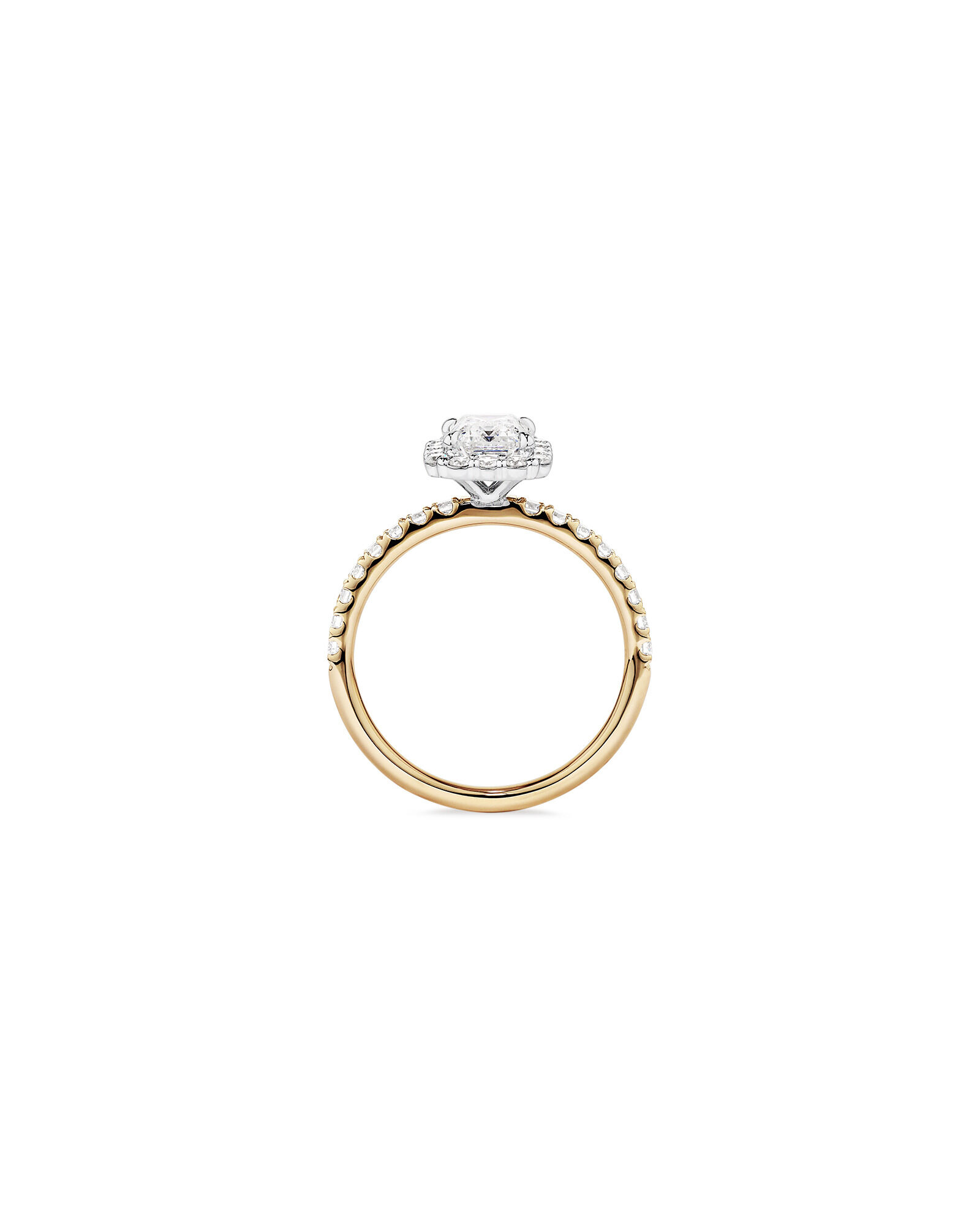 1.78 Carat TW Emerald Cut Laboratory-Grown Diamond Halo Engagement Ring in 14kt Yellow and White Gold