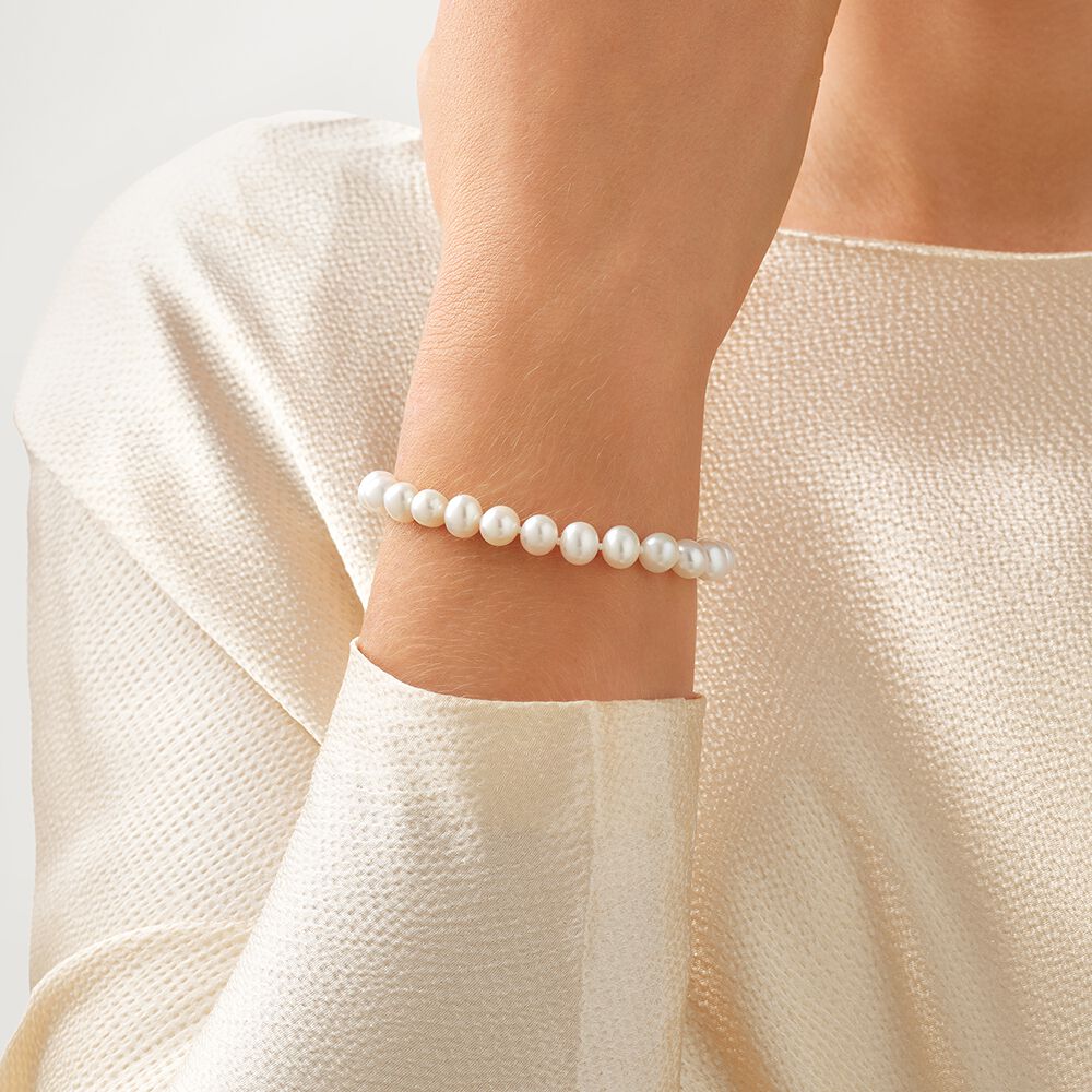 7-7.5mm Cultured Freshwater Potato Pearl Bracelet in 10kt Yellow Gold