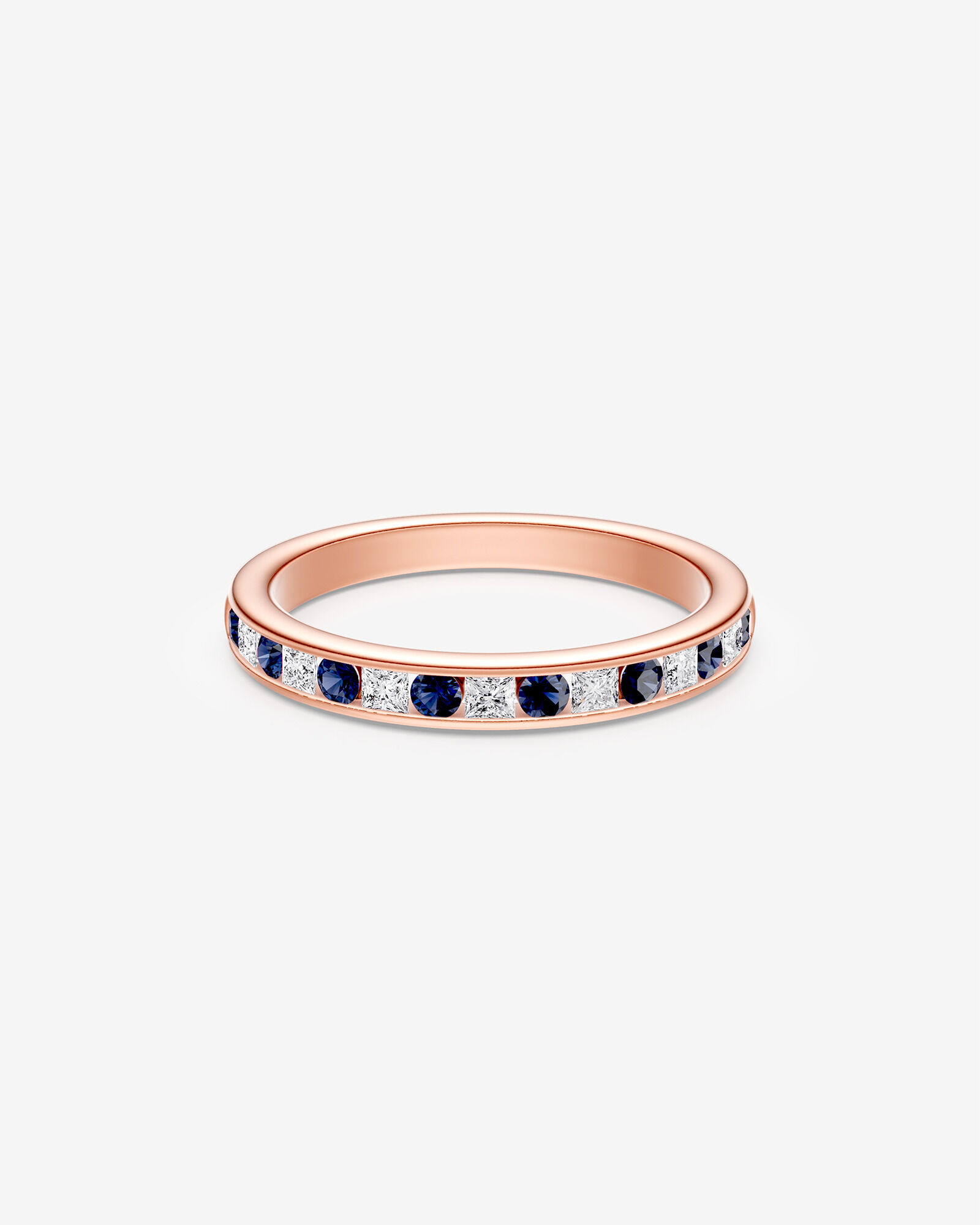 0.30 Carat TW Alternating Sapphire and Round Brilliant Cut Ring in 10kt Rose Gold