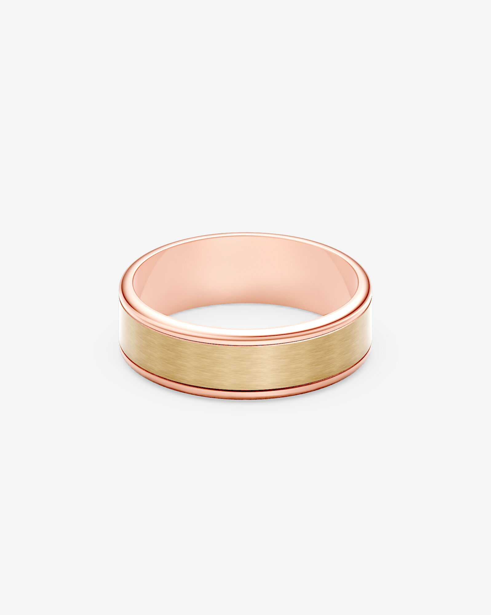 8mm Two-Tone Flat Grooved Dome Edge Wedding Band in 10kt Rose and Yellow Gold