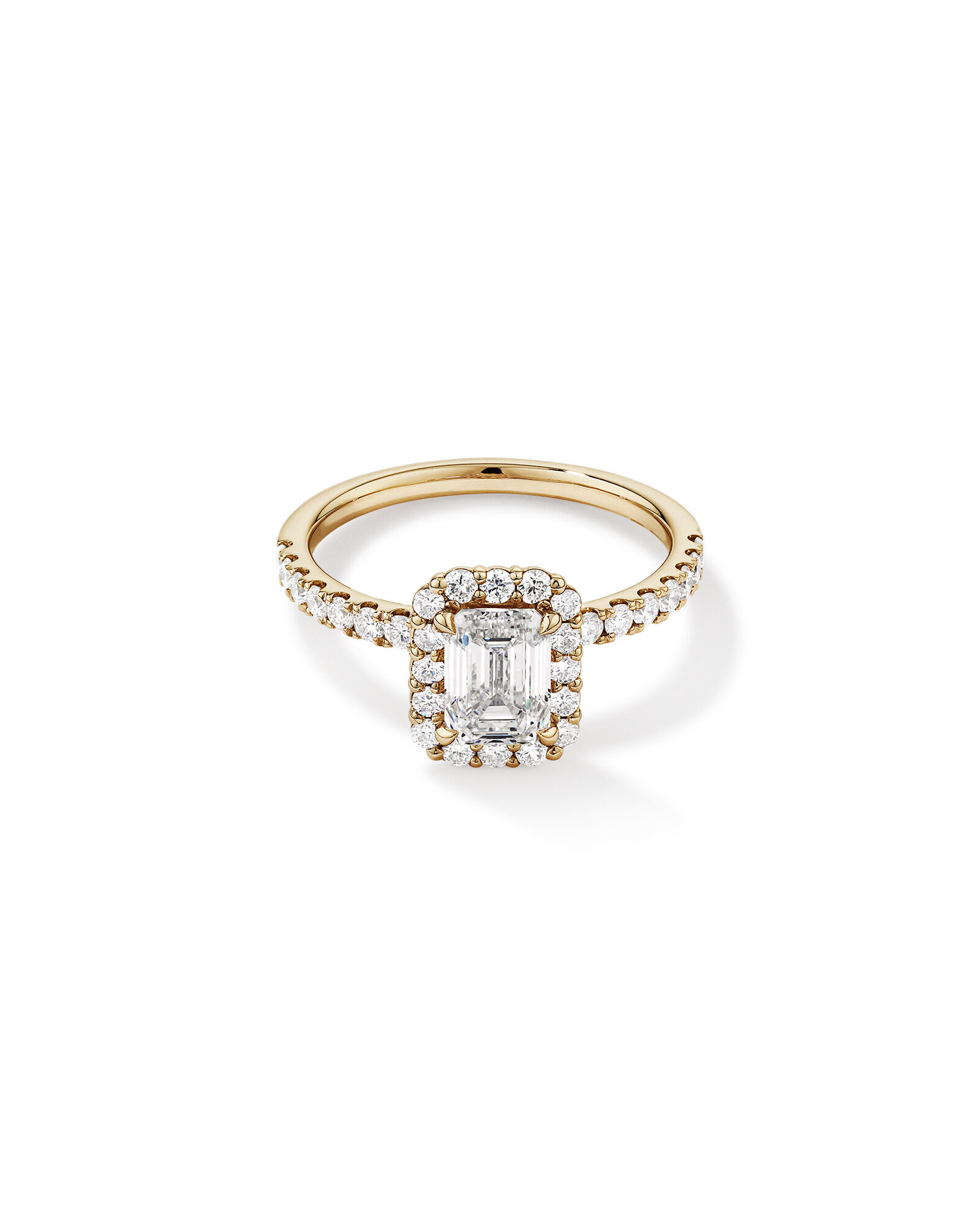 1.78 Carat TW Emerald Cut Laboratory-Grown Diamond Halo Engagement Ring in 14kt Yellow Gold