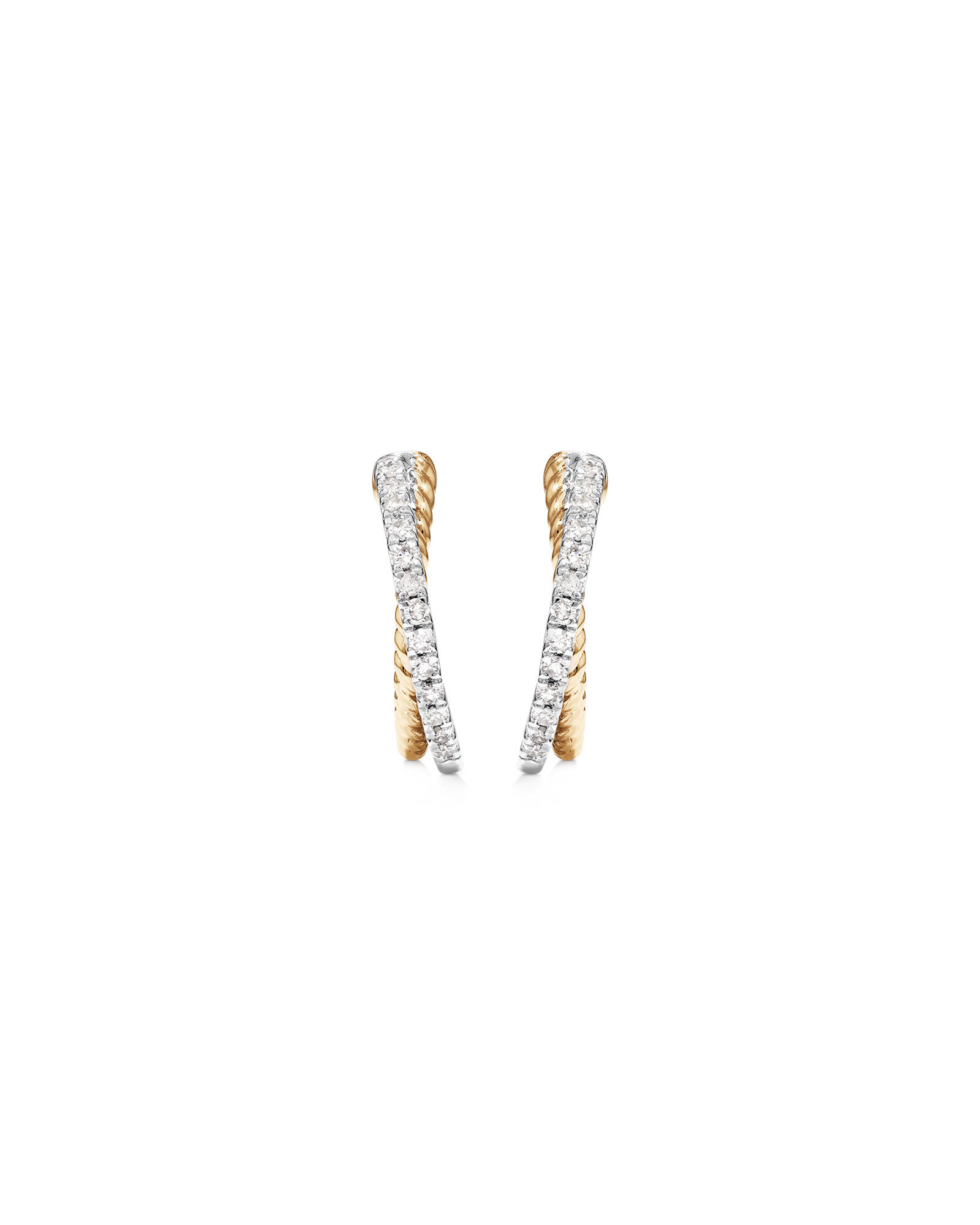 Crossover Hoop Earrings with .20 Carat TW Diamonds in Sterling Silver and 10kt Yellow gold