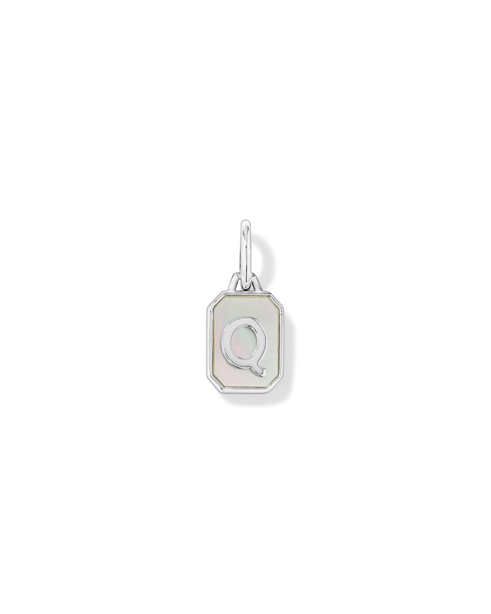 Letter Q Mother of Pearl Initial Pendant in Sterling Silver