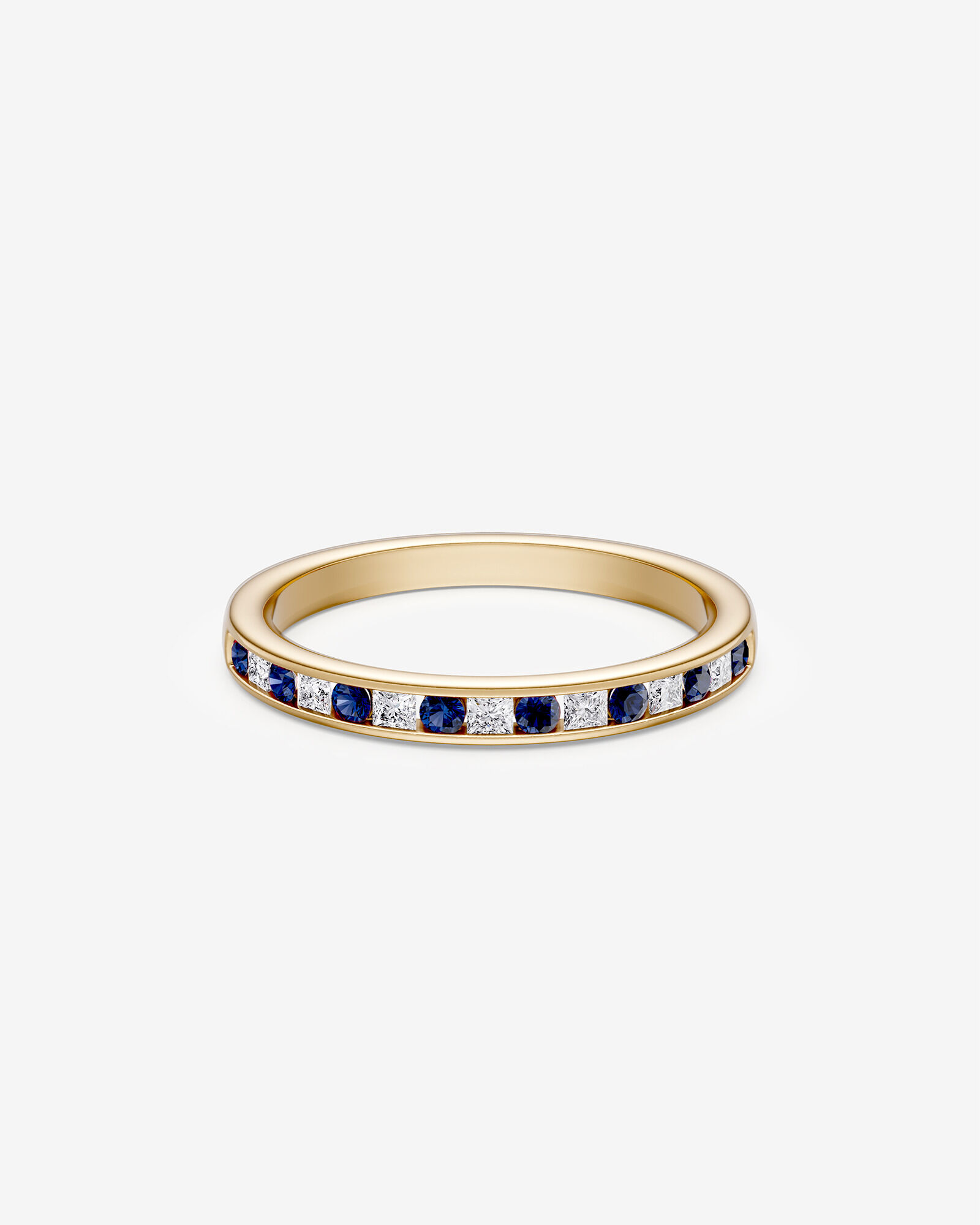 0.21 Carat TW Alternating Sapphire and Round Brilliant Cut Ring in 14kt Yellow Gold