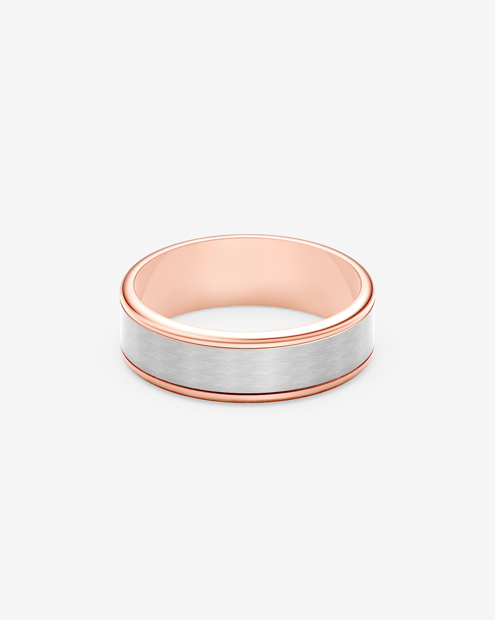 8mm Two-Tone Flat Grooved Dome Edge Wedding Band in 10kt Rose and White Gold