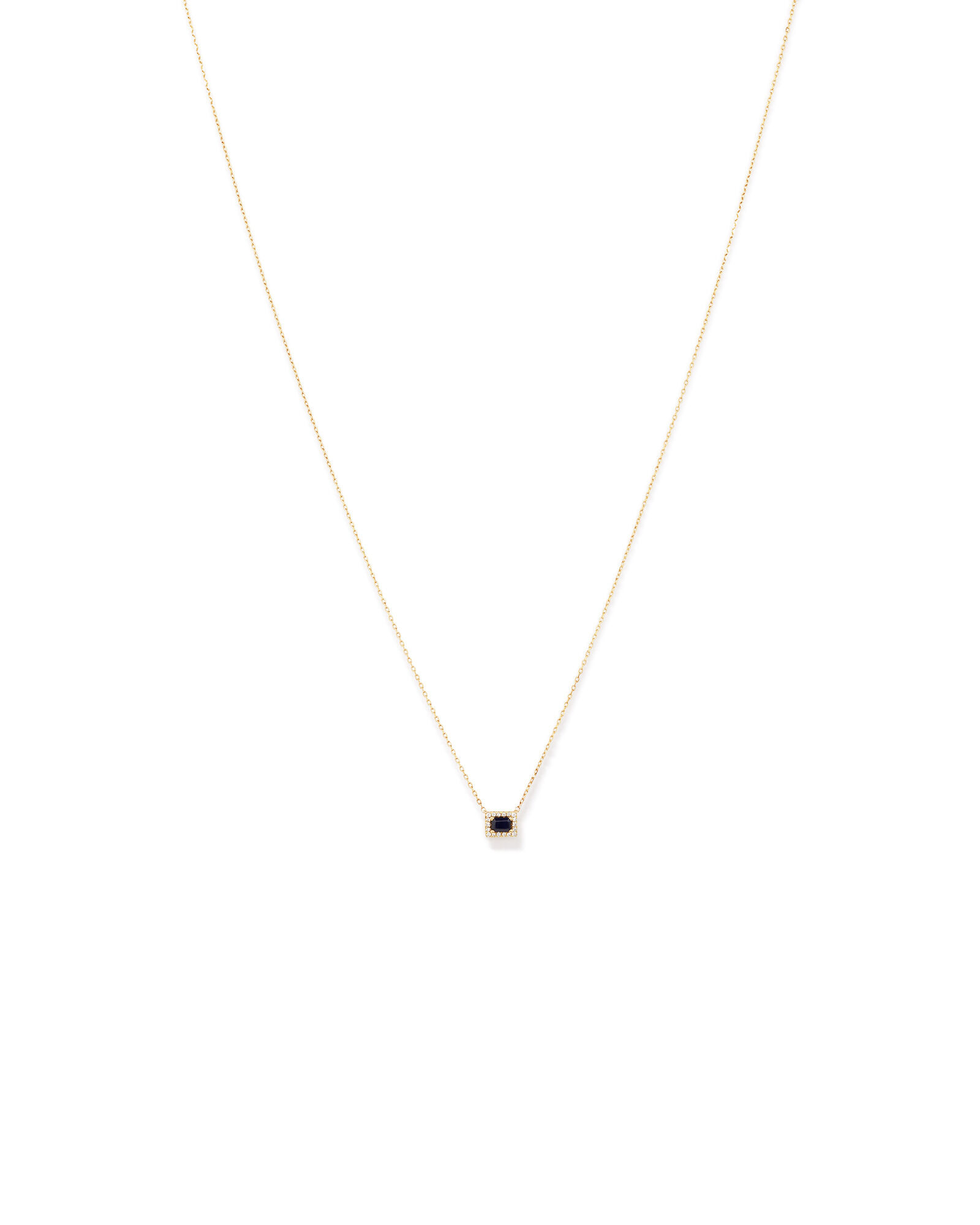 Emerald Cut Blue Sapphire Gemstone and 0.05 Carat TW Diamond Halo Necklace in 10kt Yellow Gold