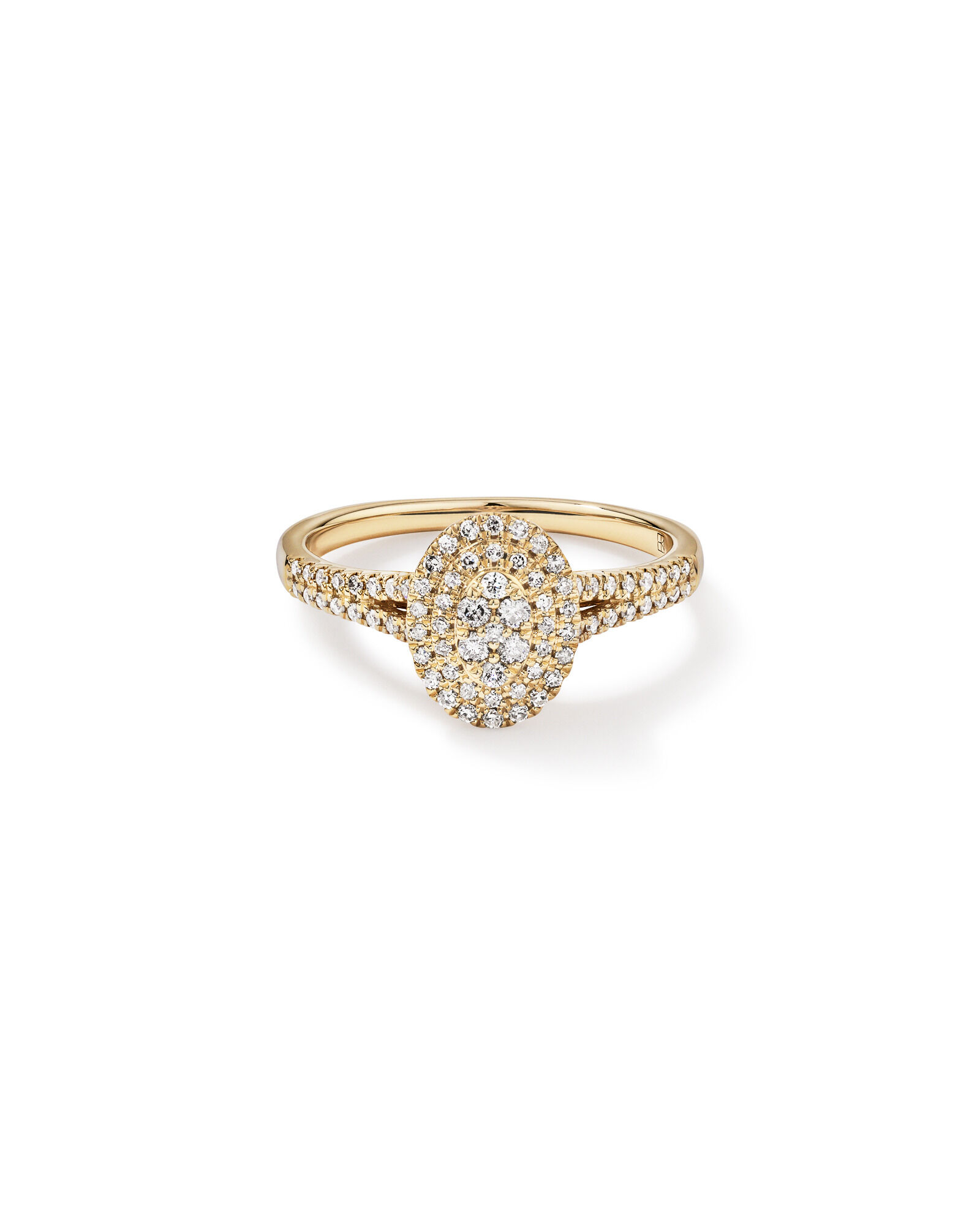 0.30 Carat TW Oval Shaped Cluster Halo Diamond Ring in 10kt Yellow Gold