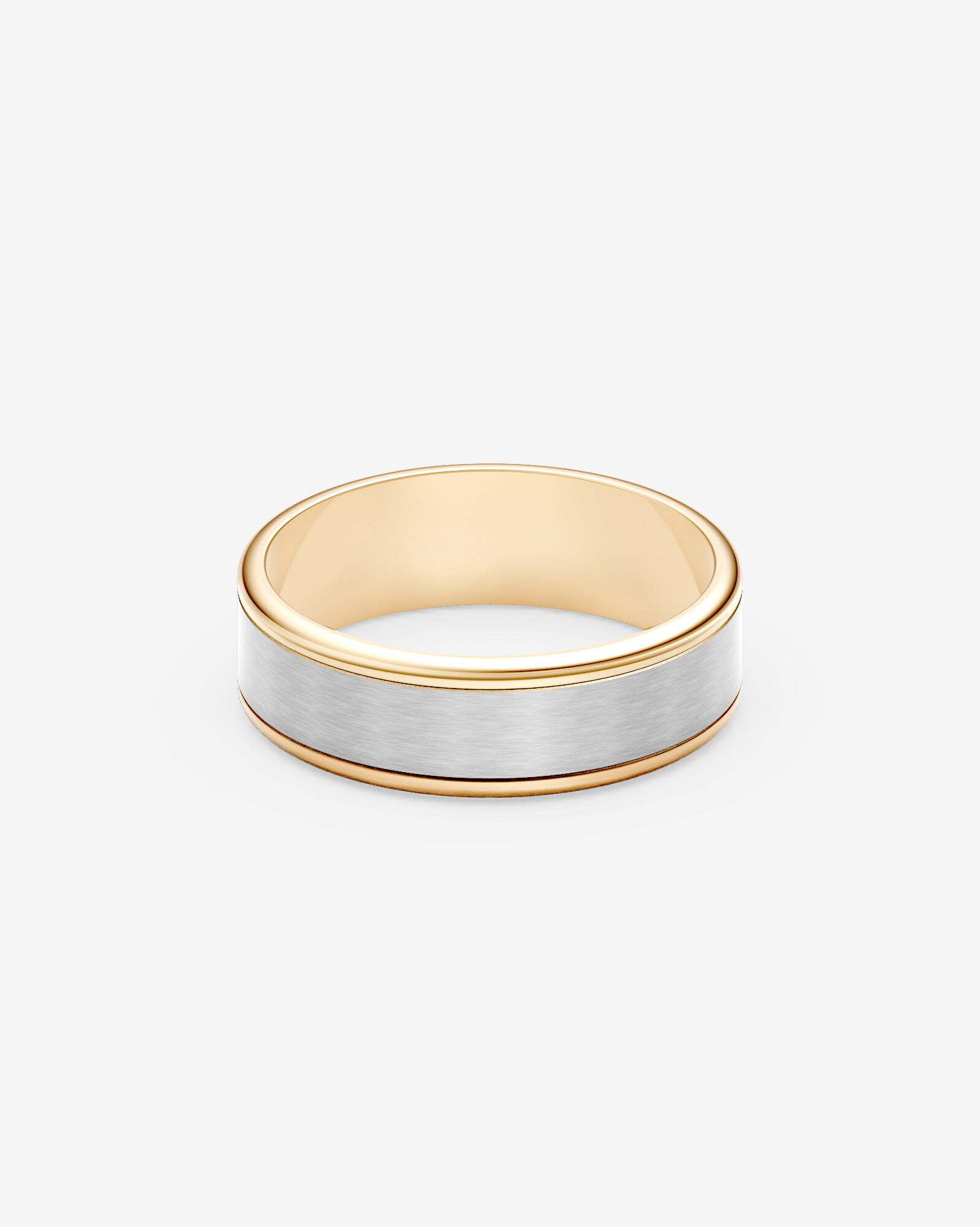 8mm Two-Tone Flat Grooved Dome Edge Wedding Band in 10kt Yellow and White Gold