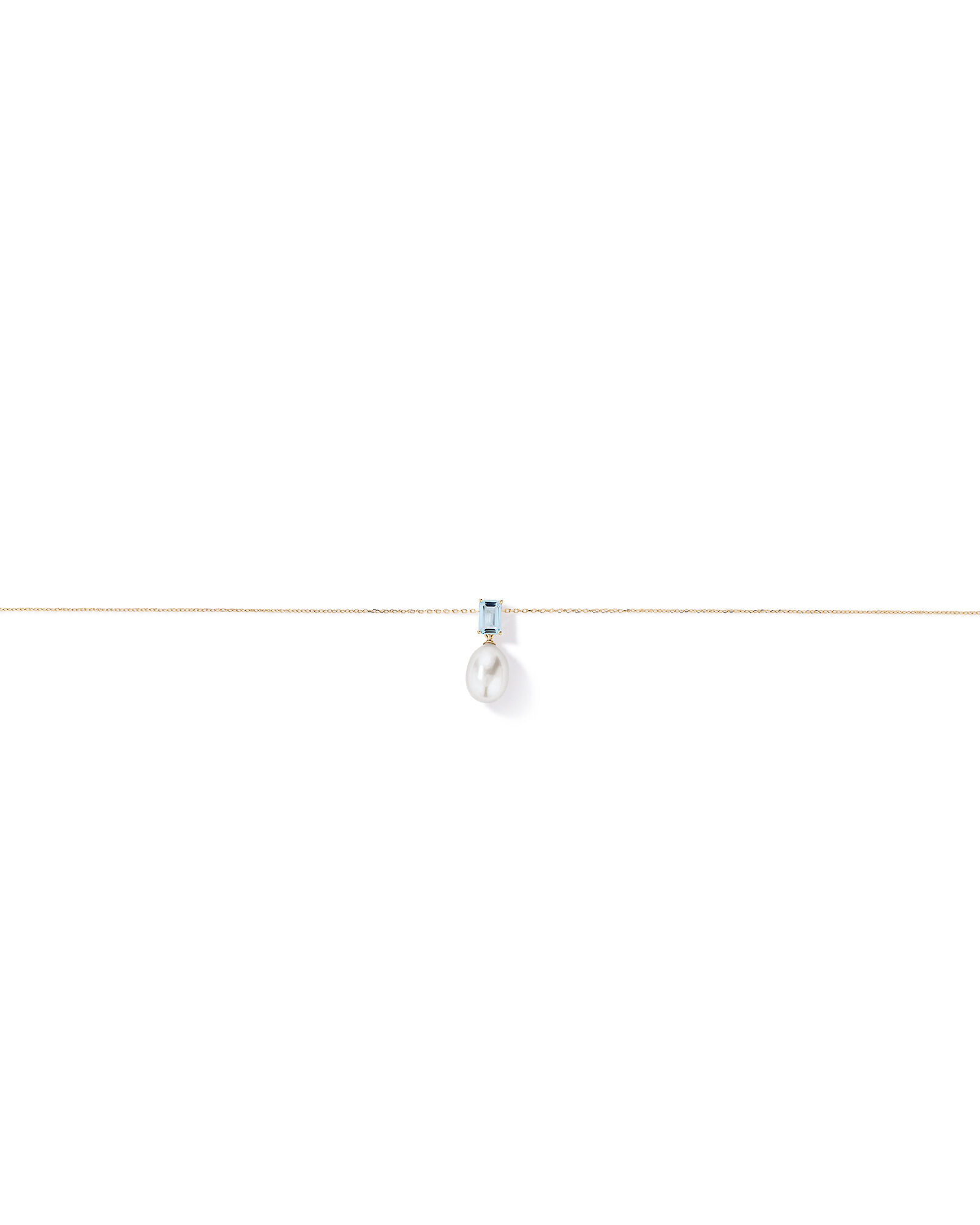 Aquamarine and Cultured Freshwater Pearl Drop Necklace in 10kt Yellow Gold