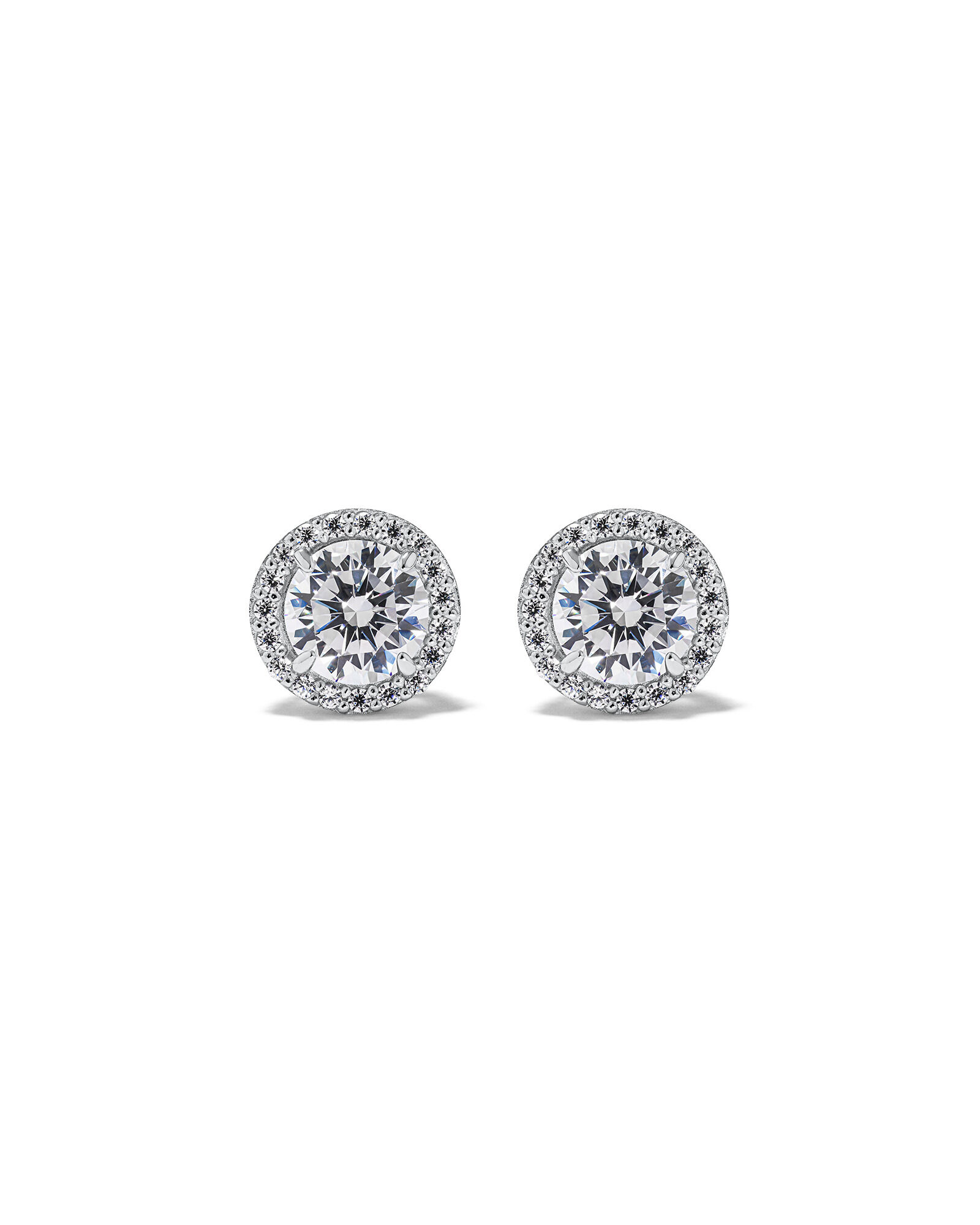 Round Brilliant Cubic Zirconia Halo Stud Earrings in Sterling Silver