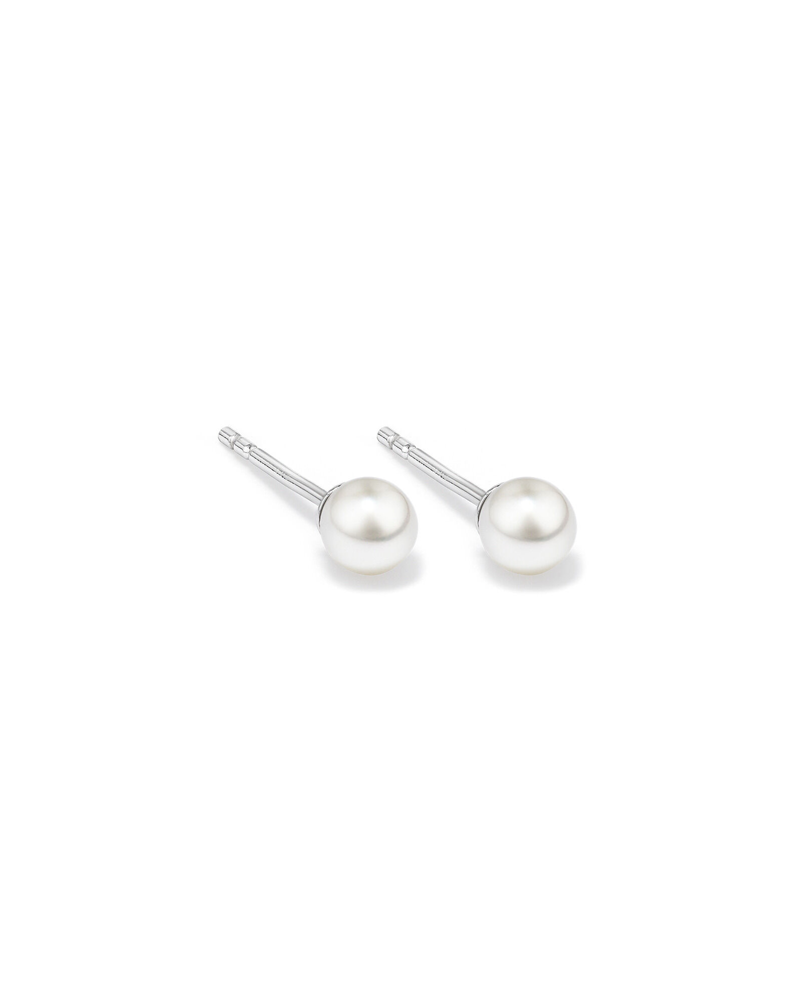 Stud Earrings with 4mm Round Cultured Freshwater Pearl in Silver