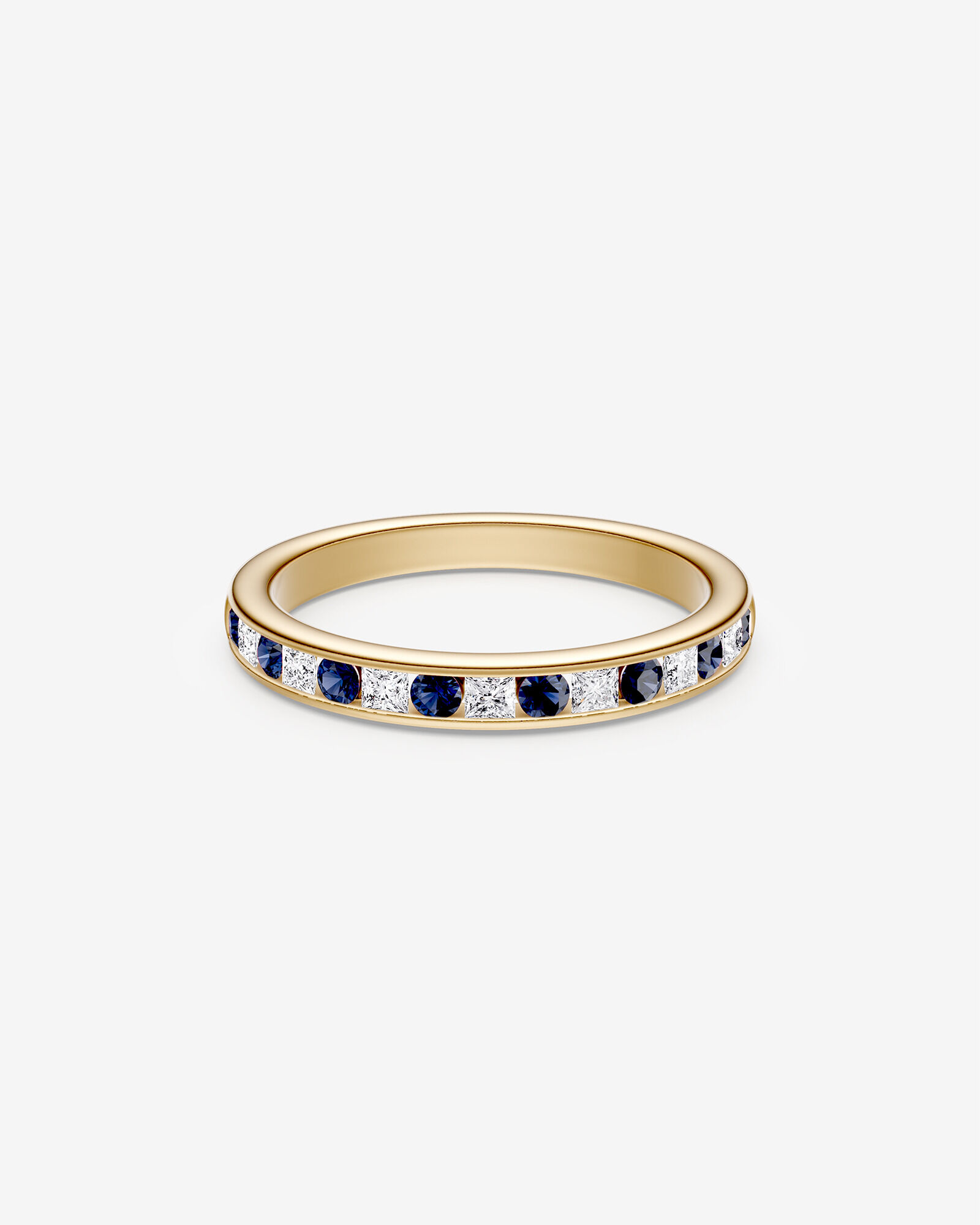 0.30 Carat TW Alternating Sapphire and Round Brilliant Cut Ring in 18kt Yellow Gold