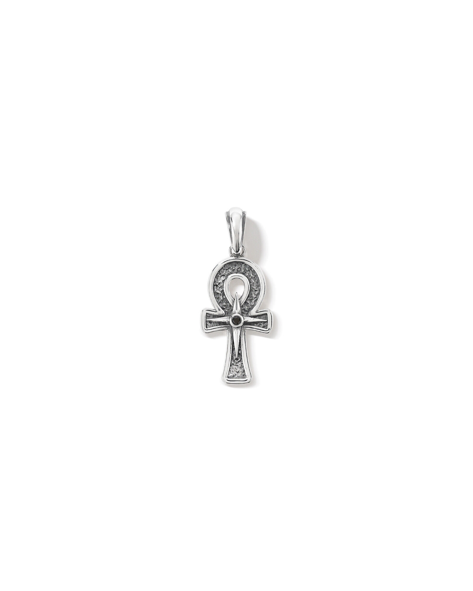 Black Diamond Ankh Pendant in Sterling Silver