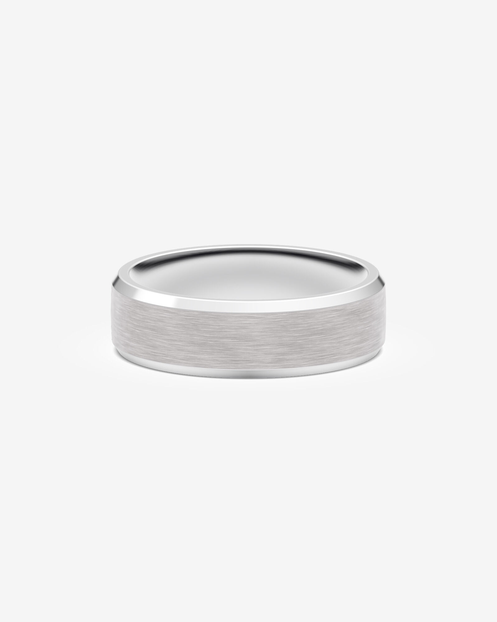 8mm Flat Bevelled Brushed Wedding Band in 10kt White Gold