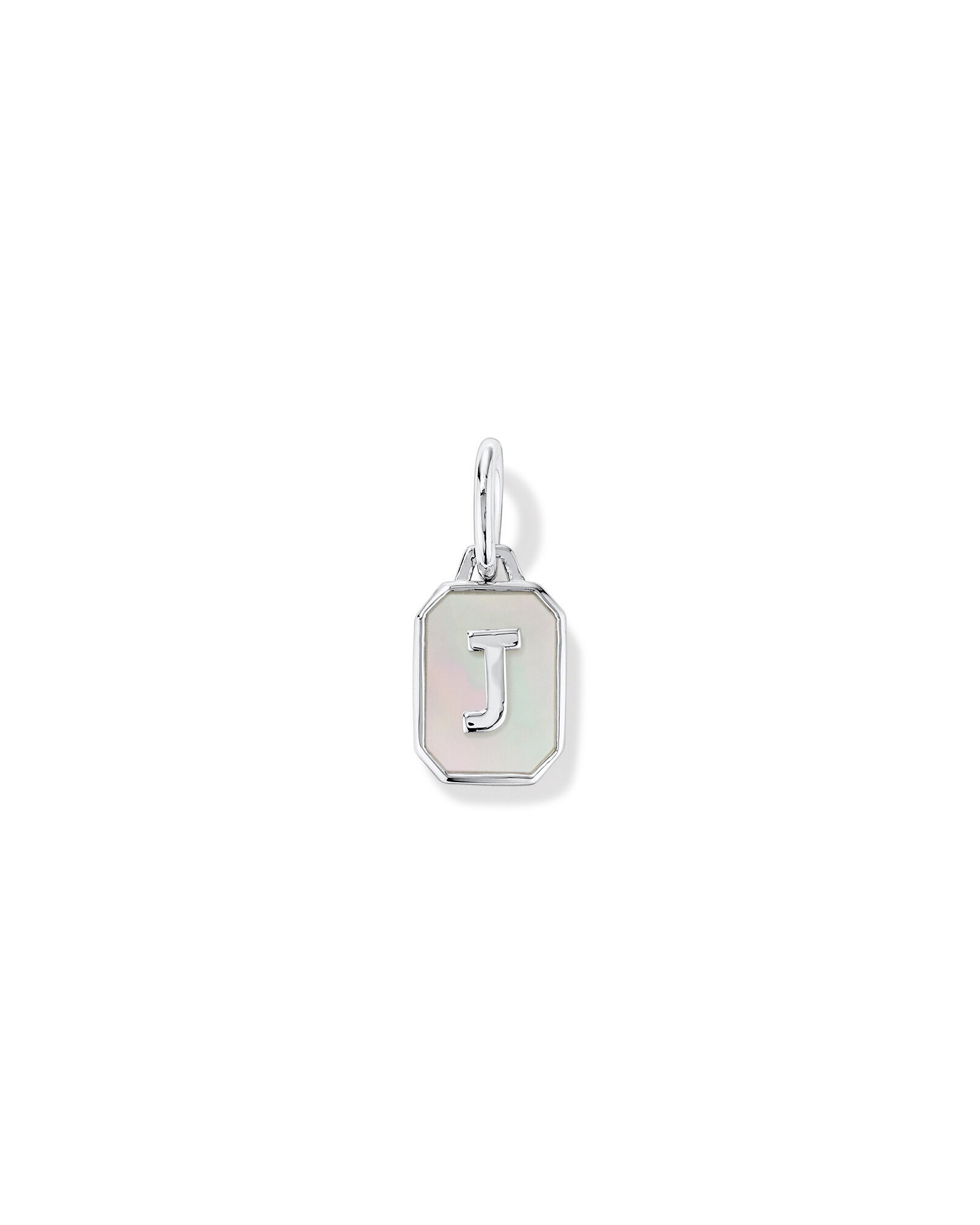 Letter J Mother of Pearl Initial Pendant in Sterling Silver