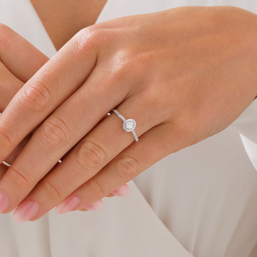 Oval Halo Engagement Ring with 0.20TW of Diamonds in 10k White Gold