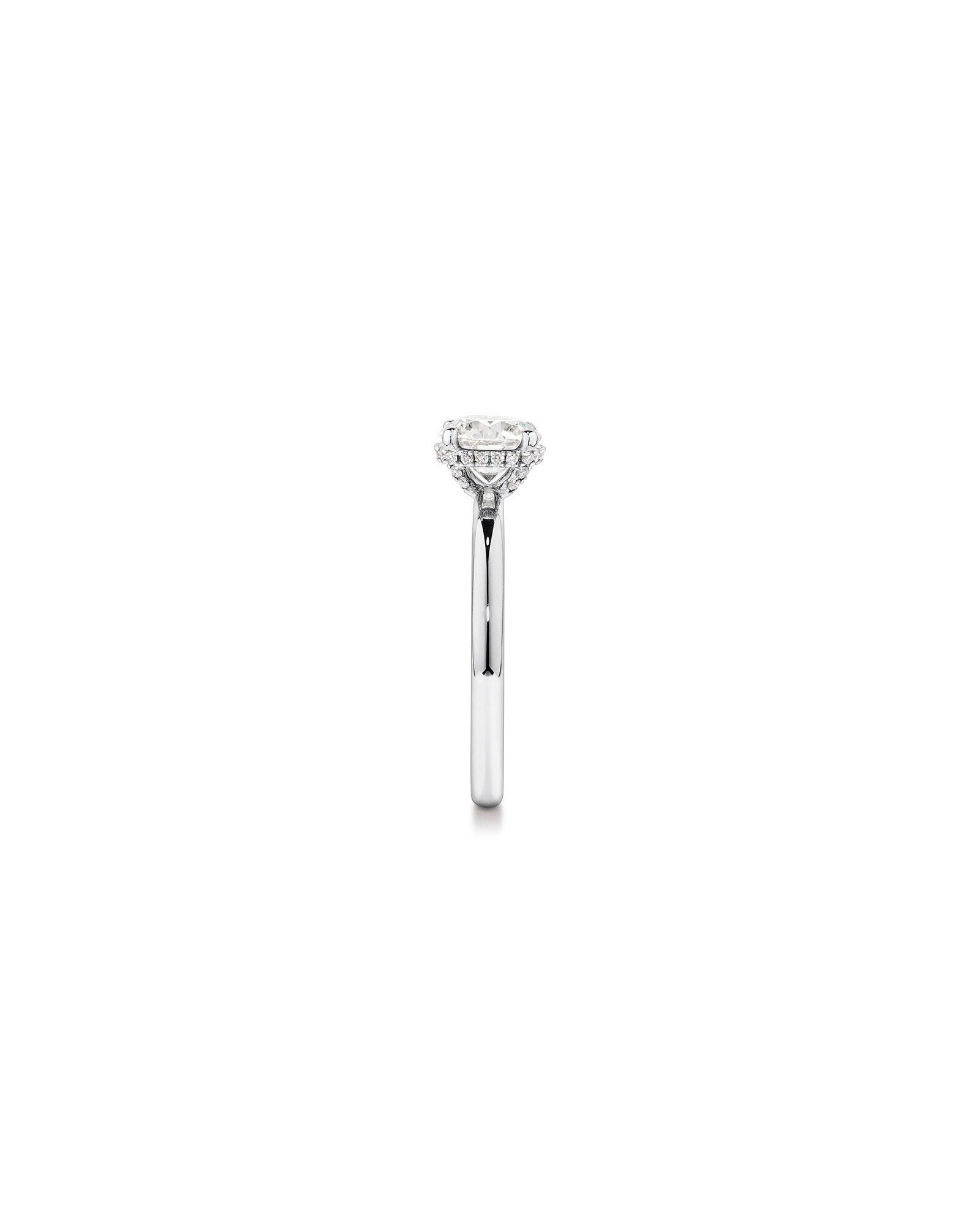 1.05 Carat TW Round Brilliant Diamond Solitaire Hidden Pave Halo Engagement Ring in Platinum