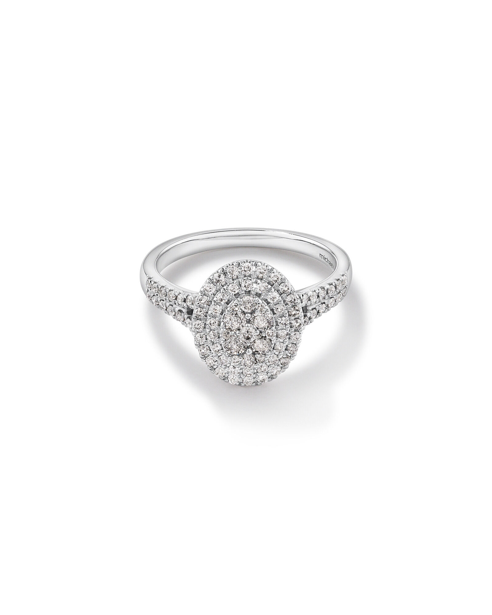 0.65 Carat TW Oval Shaped Cluster Halo Diamond Ring in 10kt White Gold