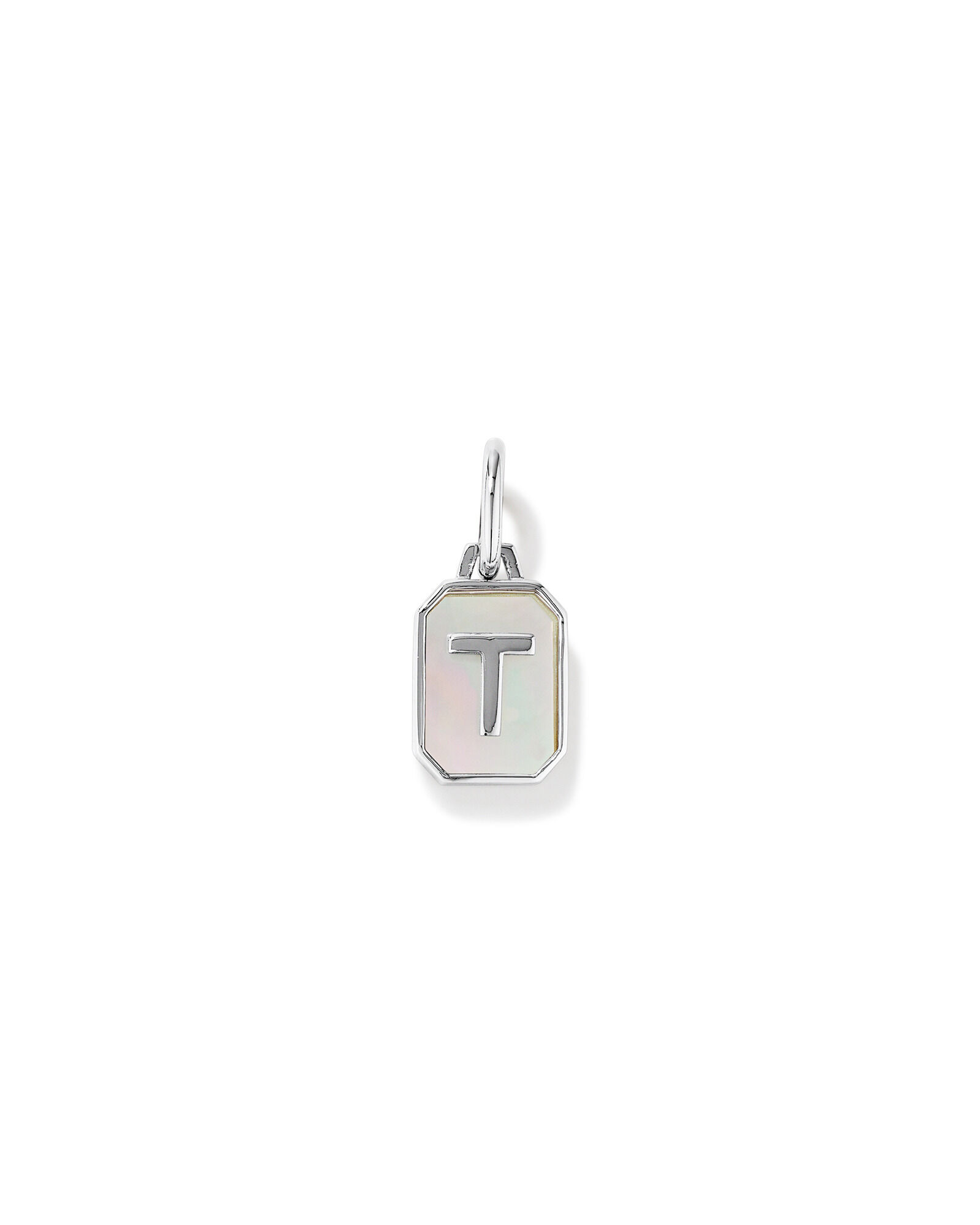 Letter T Mother of Pearl Initial Pendant in Sterling Silver