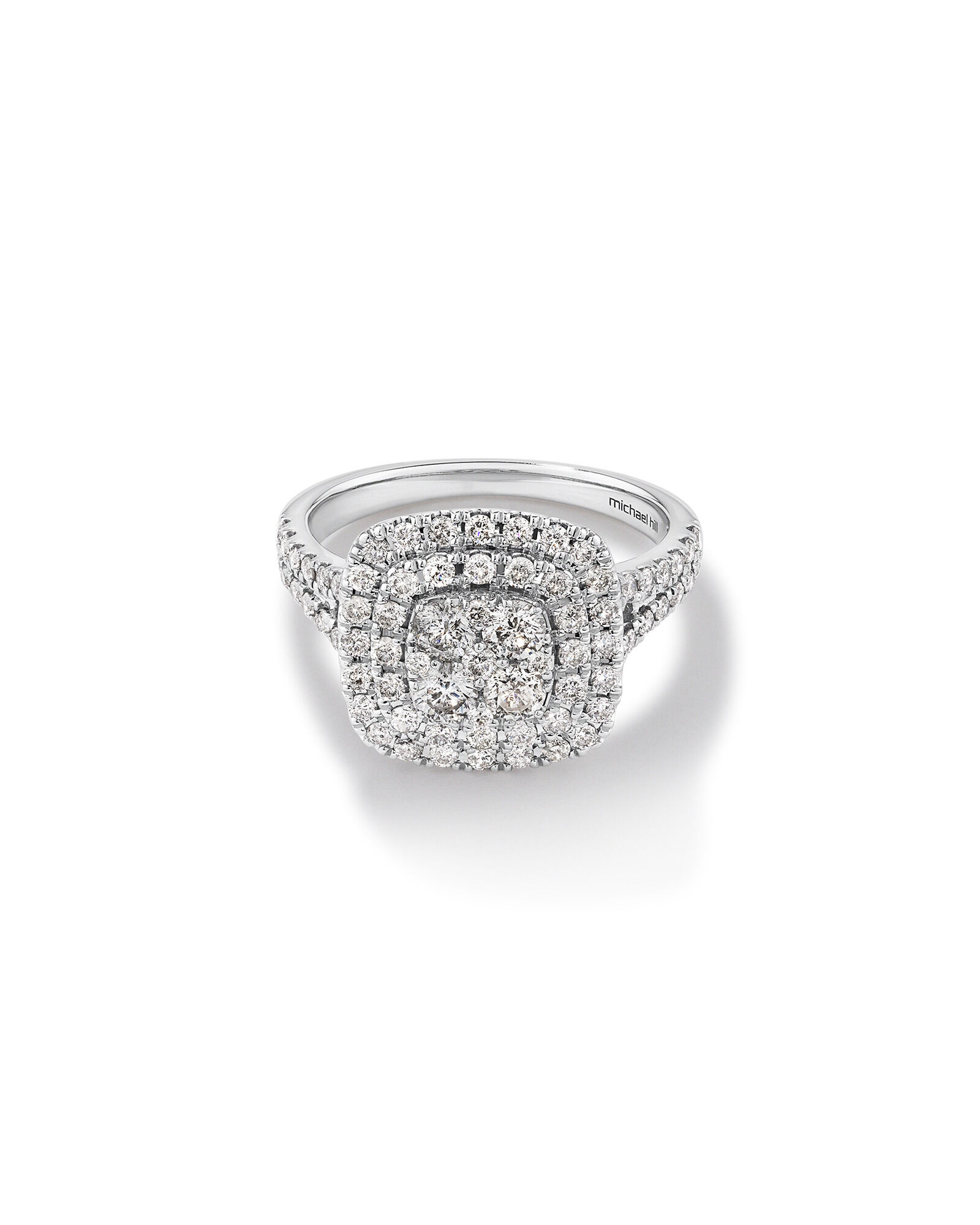 1.30 Carat TW Cushion Shaped Cluster Halo Diamond Ring in 10kt White Gold