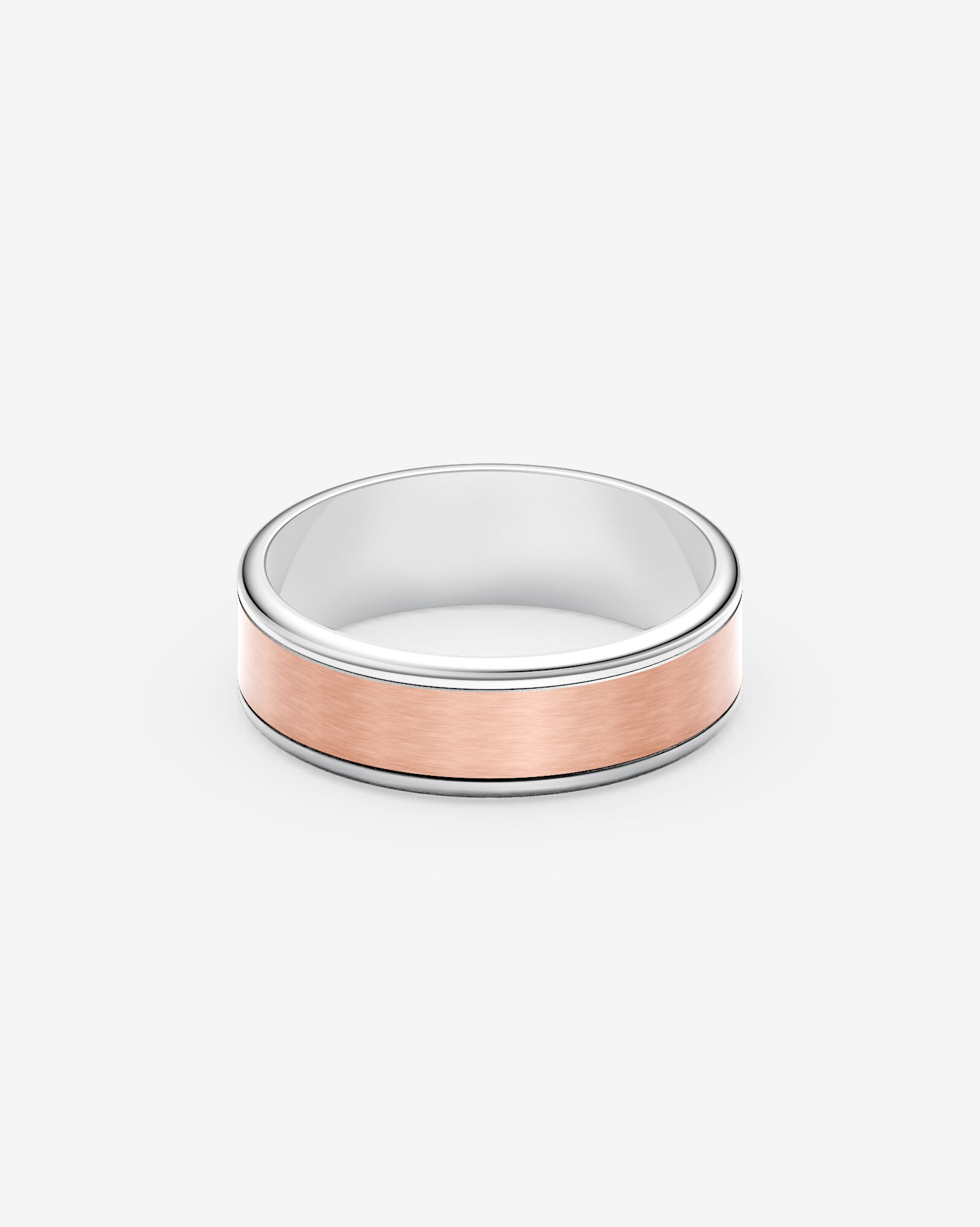 8mm Two-Tone Flat Grooved Dome Edge Wedding Band in 10kt White and Rose Gold