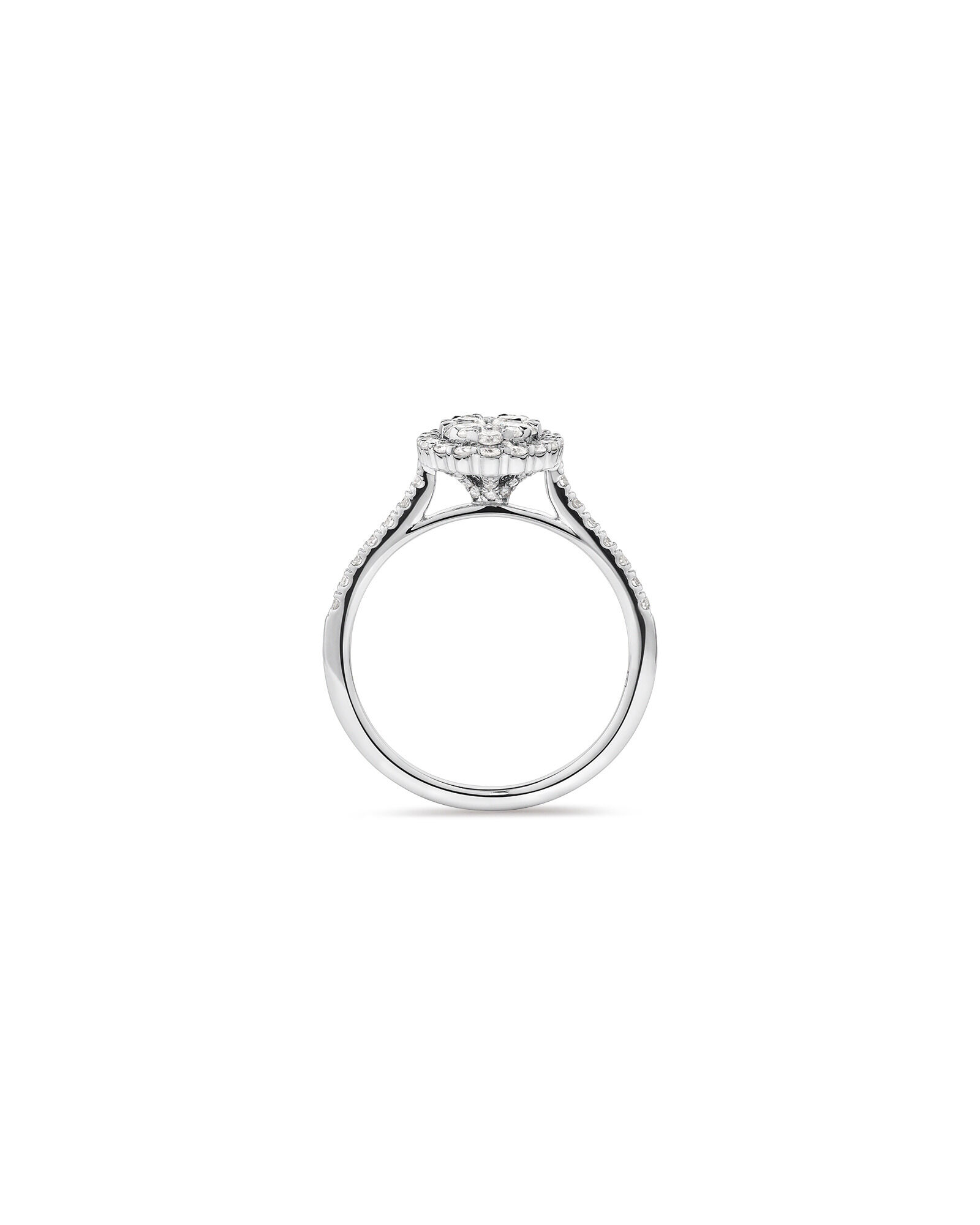 0.86 Carat TW Oval Shaped Cluster Diamond Halo Engagement Ring in 14kt White Gold
