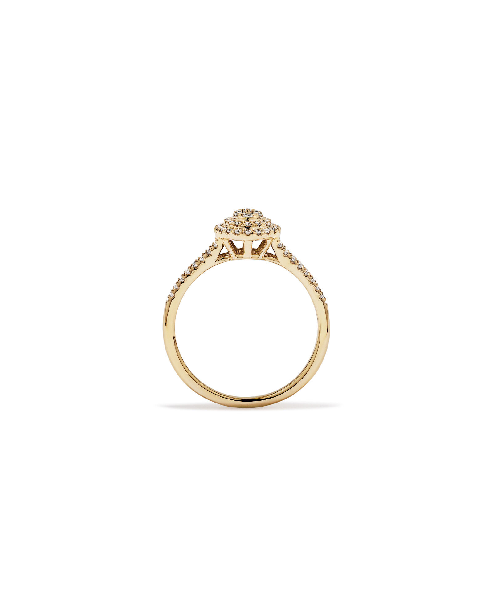 0.30 Carat TW Oval Shaped Cluster Halo Diamond Ring in 10kt Yellow Gold