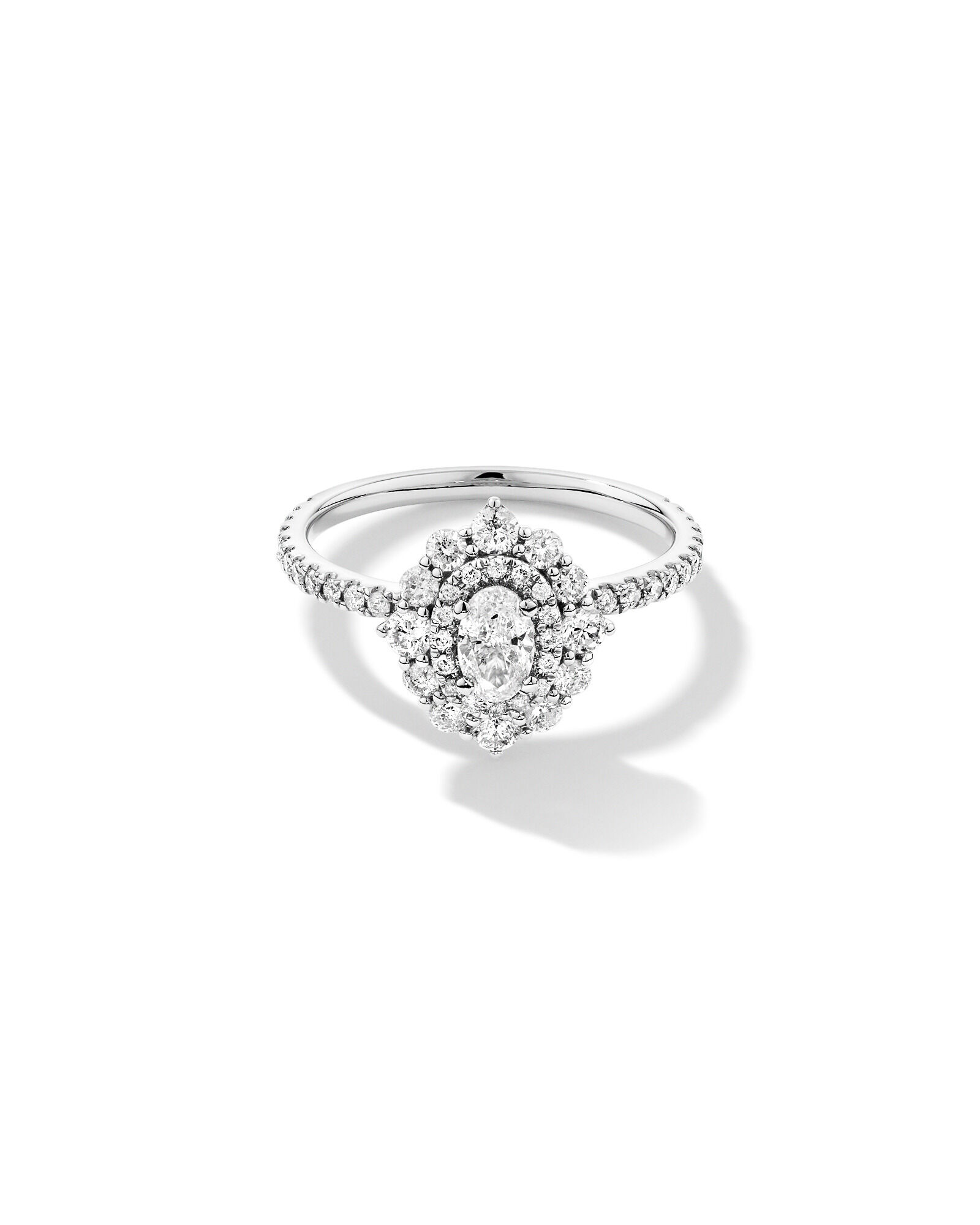 1.04 Carat TW Oval Cut Diamond Fancy Halo Engagement Ring in 14kt White Gold