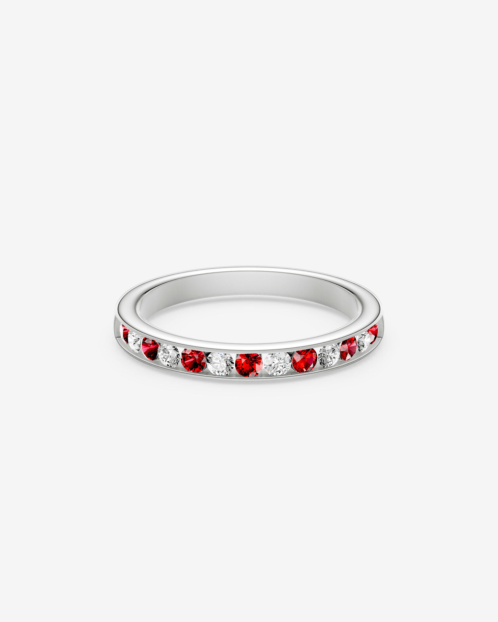 0.22 Carat TW Alternating Ruby Channel Set Ring in 18kt White Gold