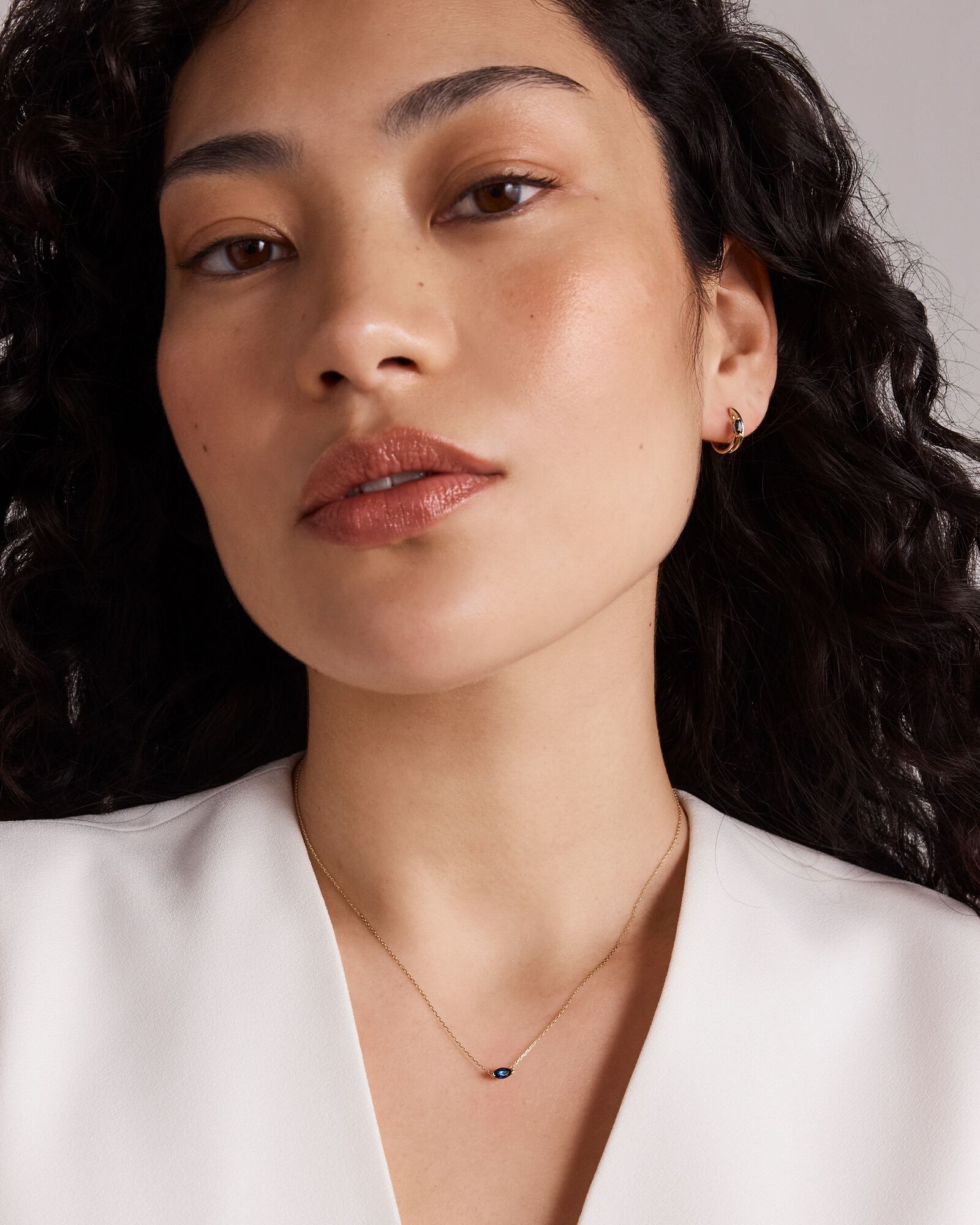 East West Marquise-Cut Created Sapphire Necklace in 10kt Yellow Gold