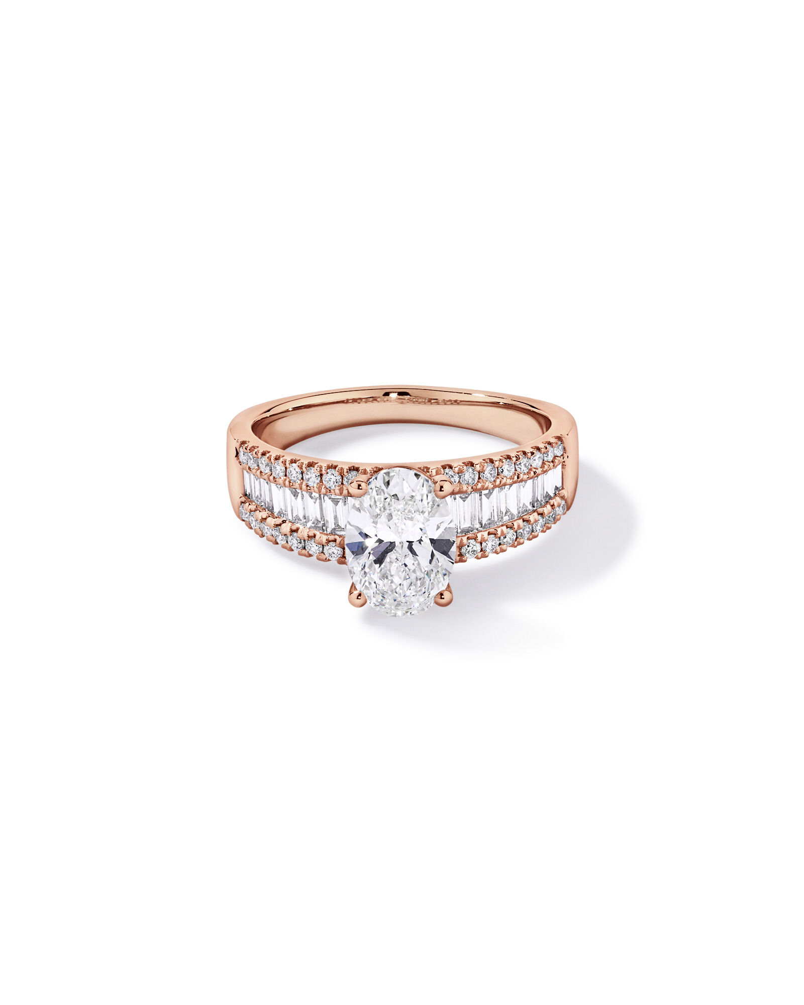 2.21 Carat TW Oval and Baguette Laboratory-Grown Side Accent Diamond Ring in 14kt Rose Gold
