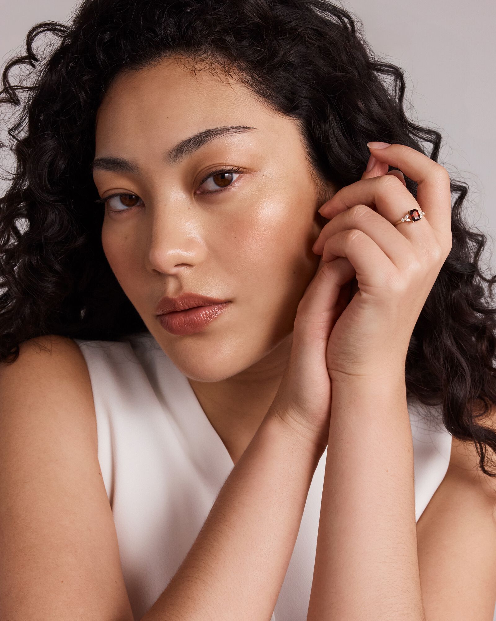 Radiant Cut Garnet and 0.16 Carat TW of Diamonds Scatter Ring in 10kt Yellow Gold